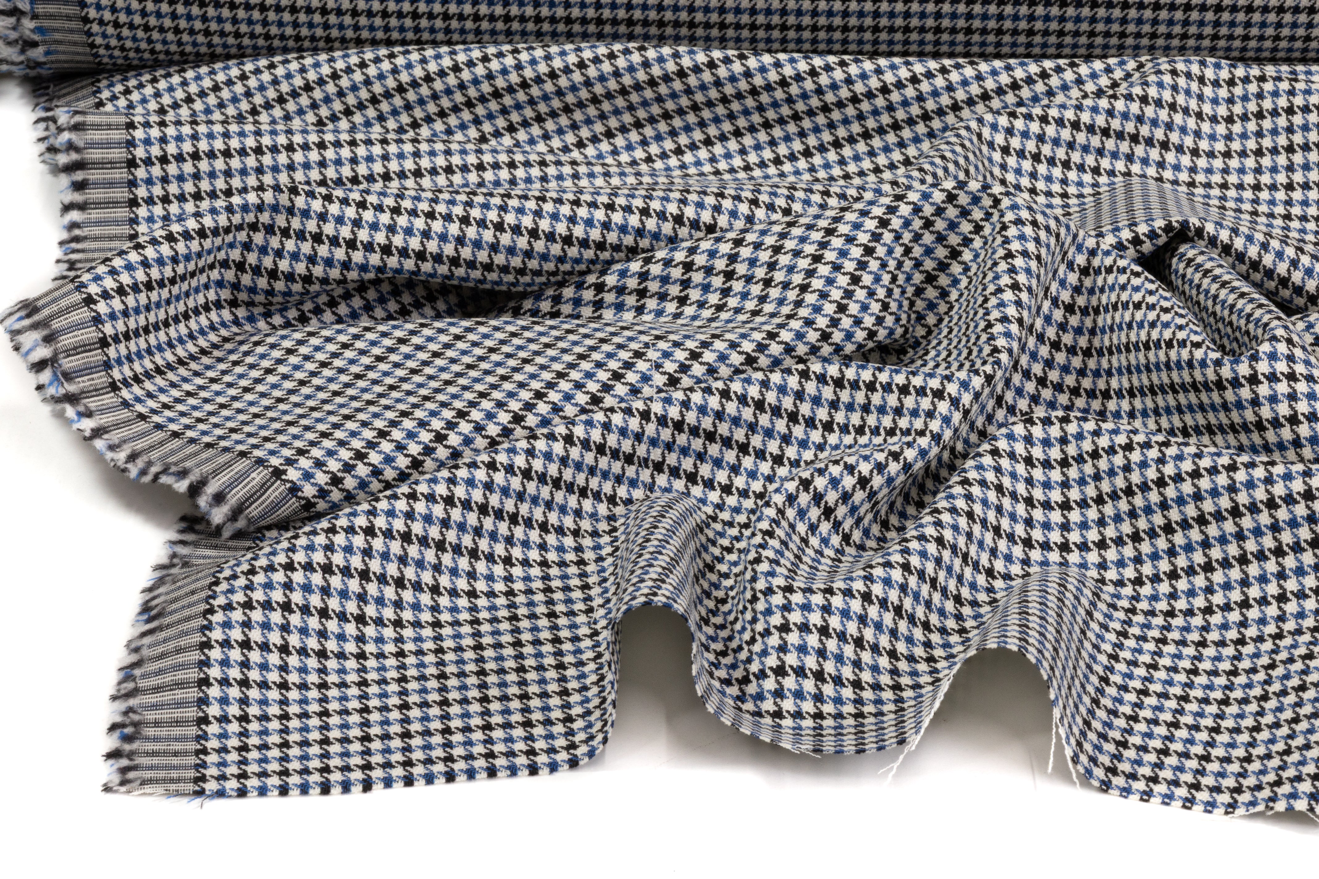 Lanificio TG di Fabio - Italian Silk and Wool Houndstooth Suiting - Blue / Black / White