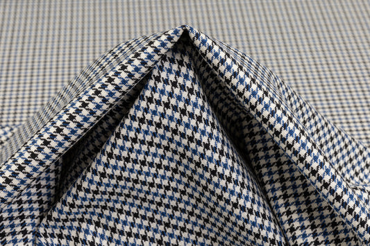 Lanificio TG di Fabio - Italian Silk and Wool Houndstooth Suiting - Blue / Black / White