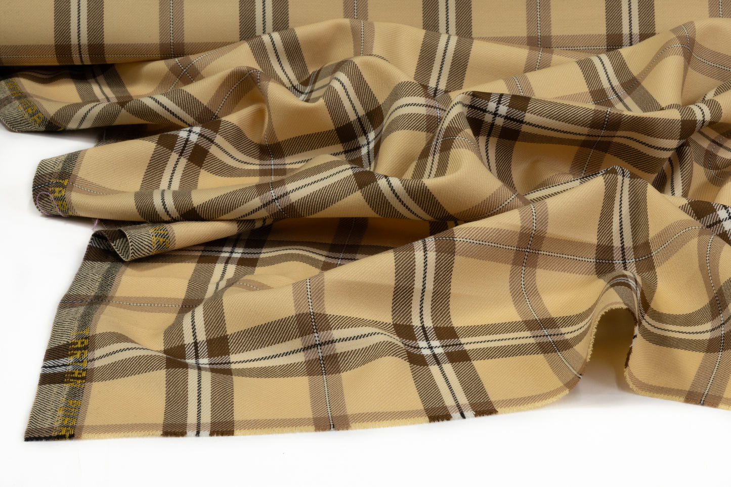 Tartan Italian Virgin Wool Suiting - Beige / Brown