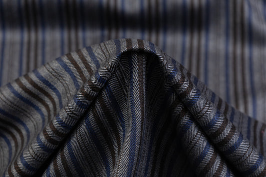 Striped Italian Wool Suiting - Gray / Brown / Blue