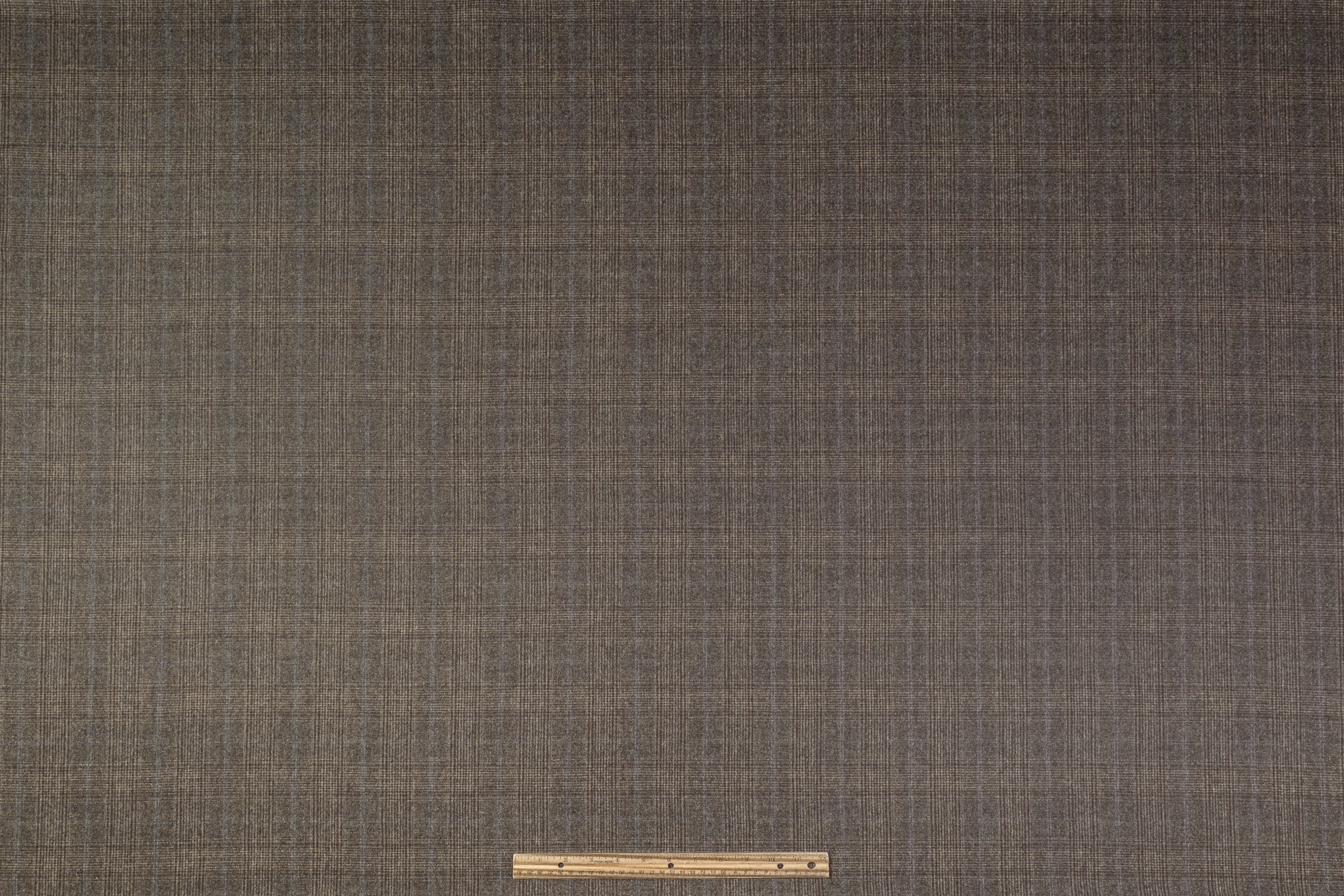 Checked Italian Wool Flannel Suiting - Taupe