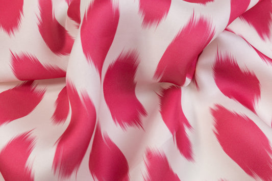 Printed Italian Silk Gazar - Magenta / White