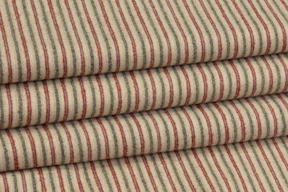 Striped English Wool Flannel Suiting - Beige / Green / Red
