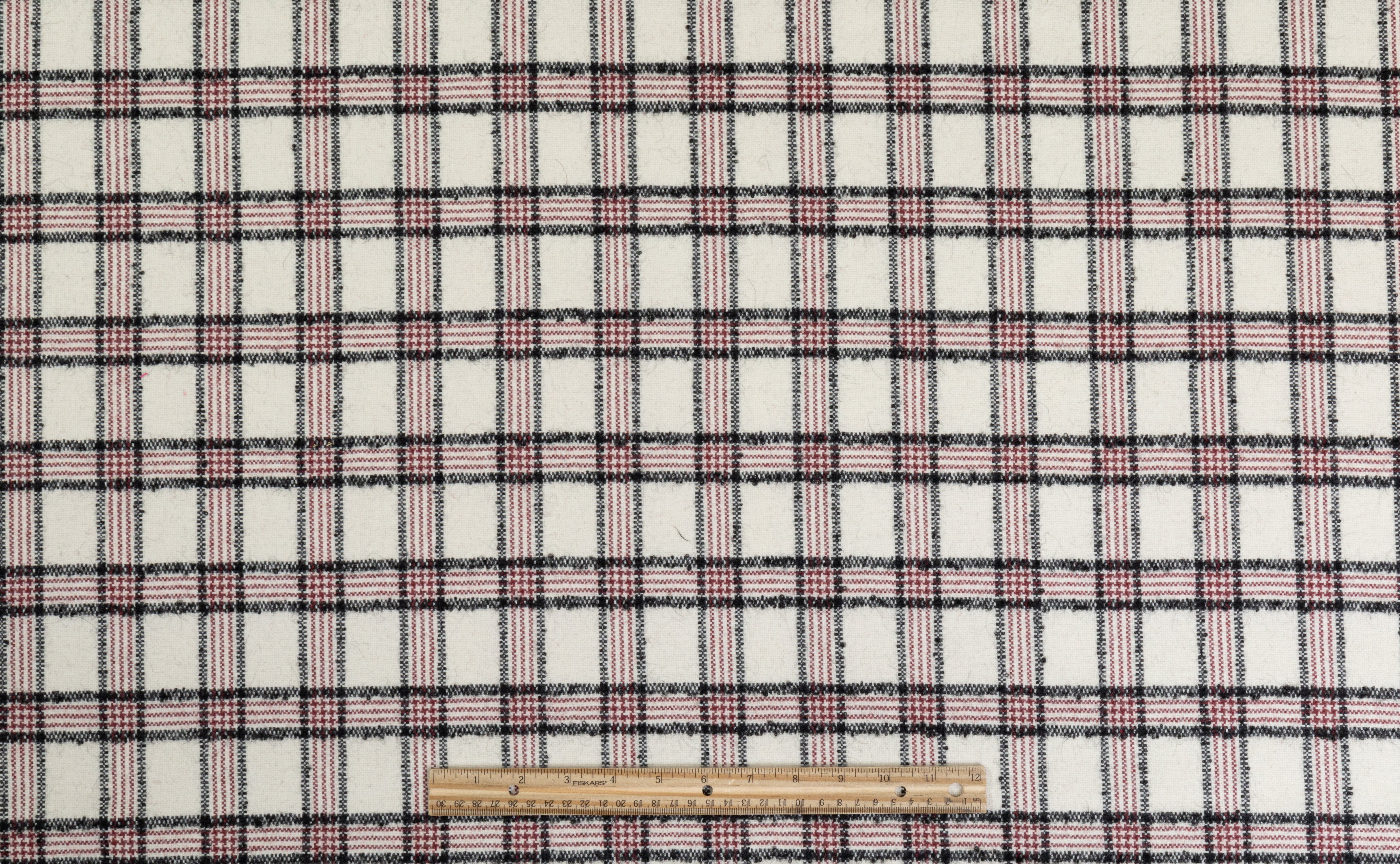 Checked Italian Wool Blend -  Off White / Black / Red