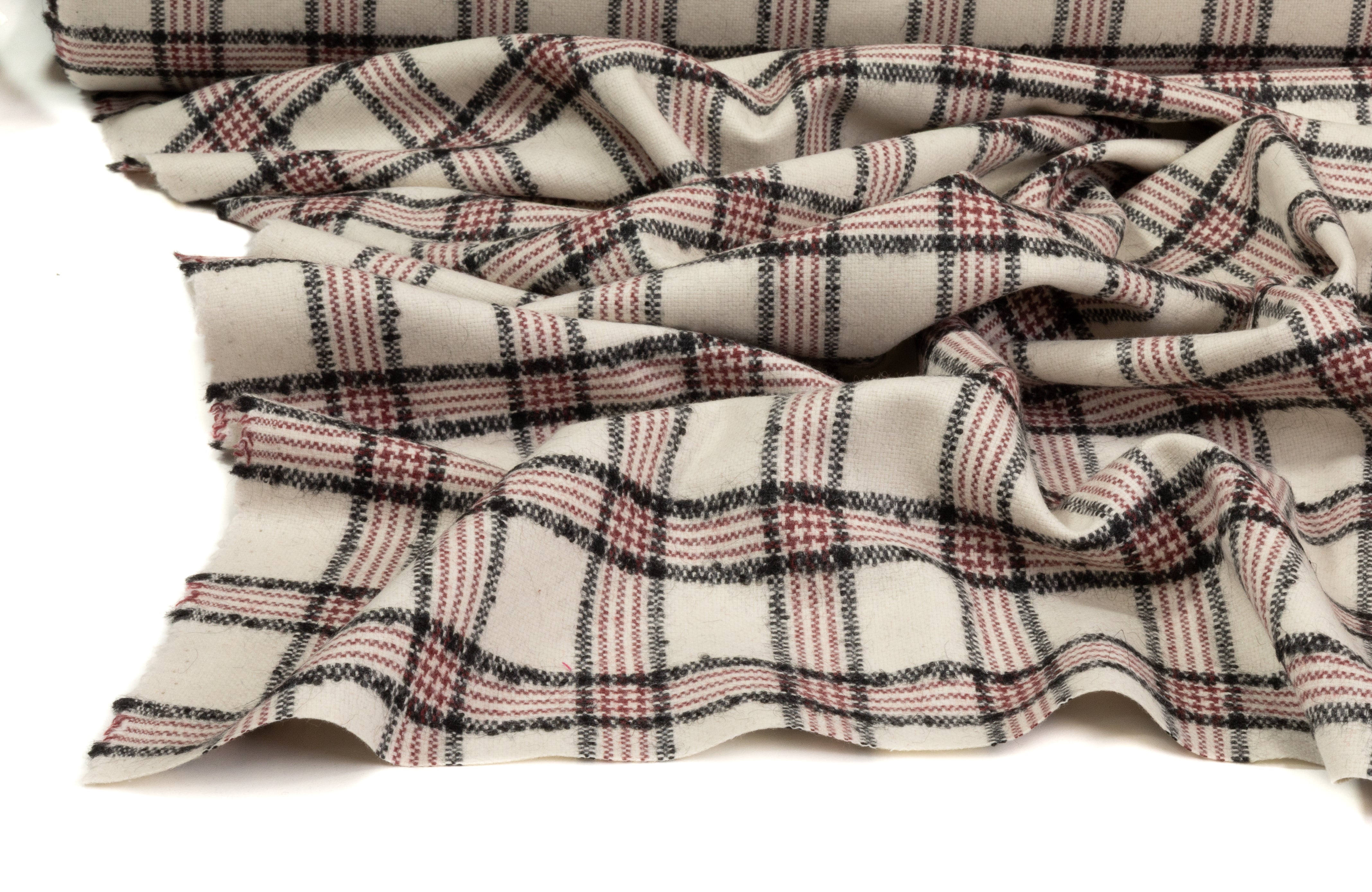 Checked Italian Wool Blend -  Off White / Black / Red
