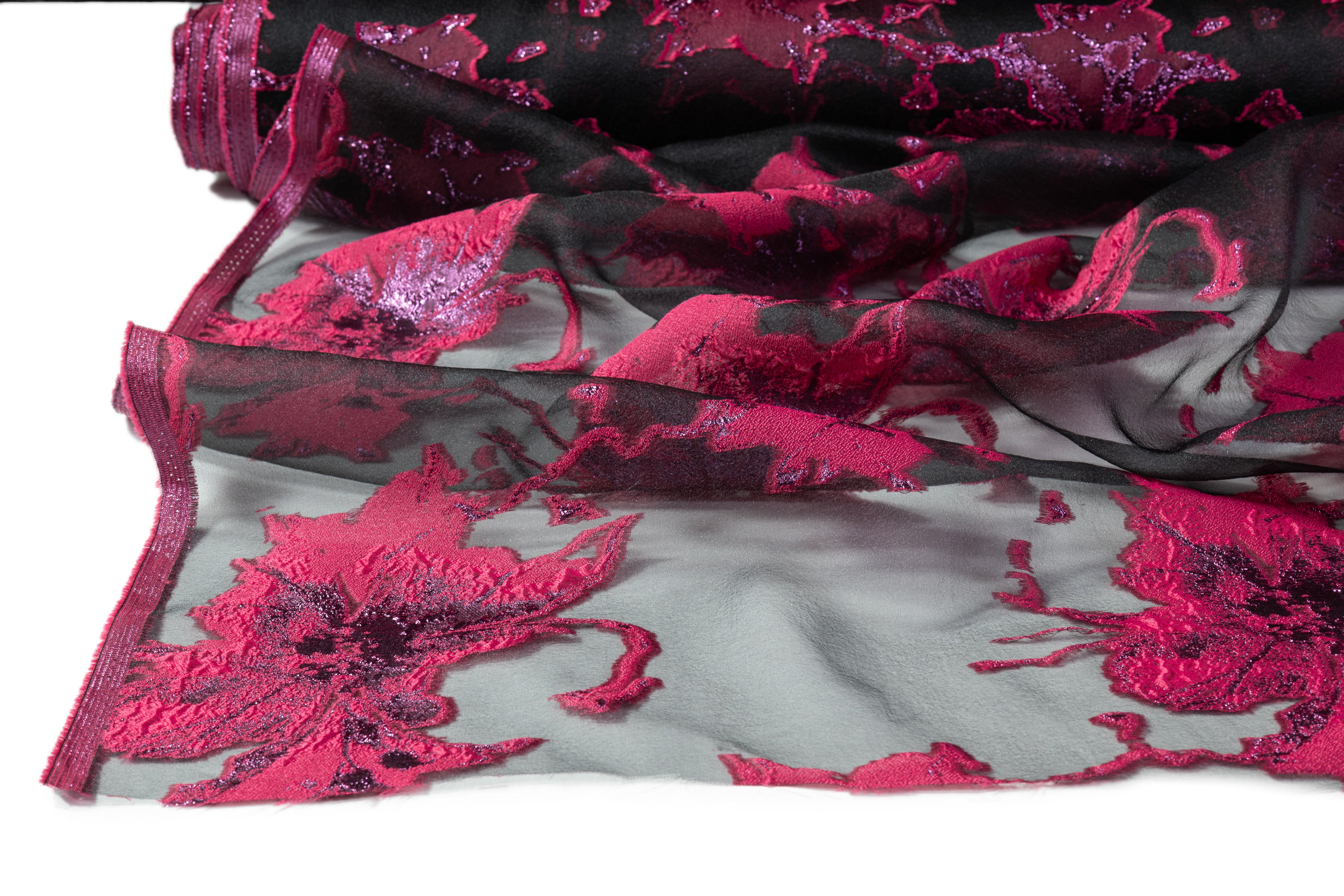 Floral Metallic Organza Fil Coupé - Black / Magenta