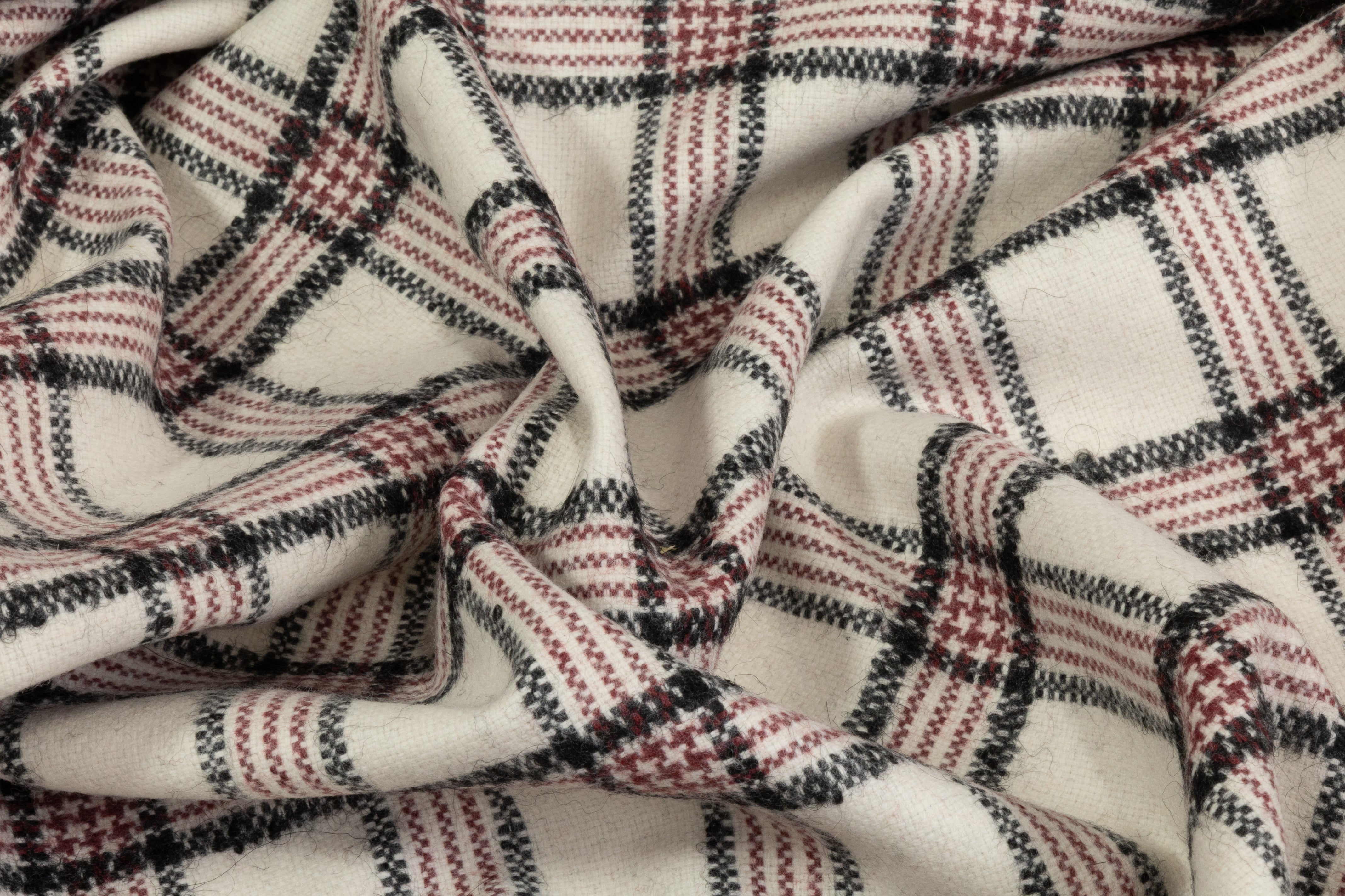 Checked Italian Wool Blend -  Off White / Black / Red