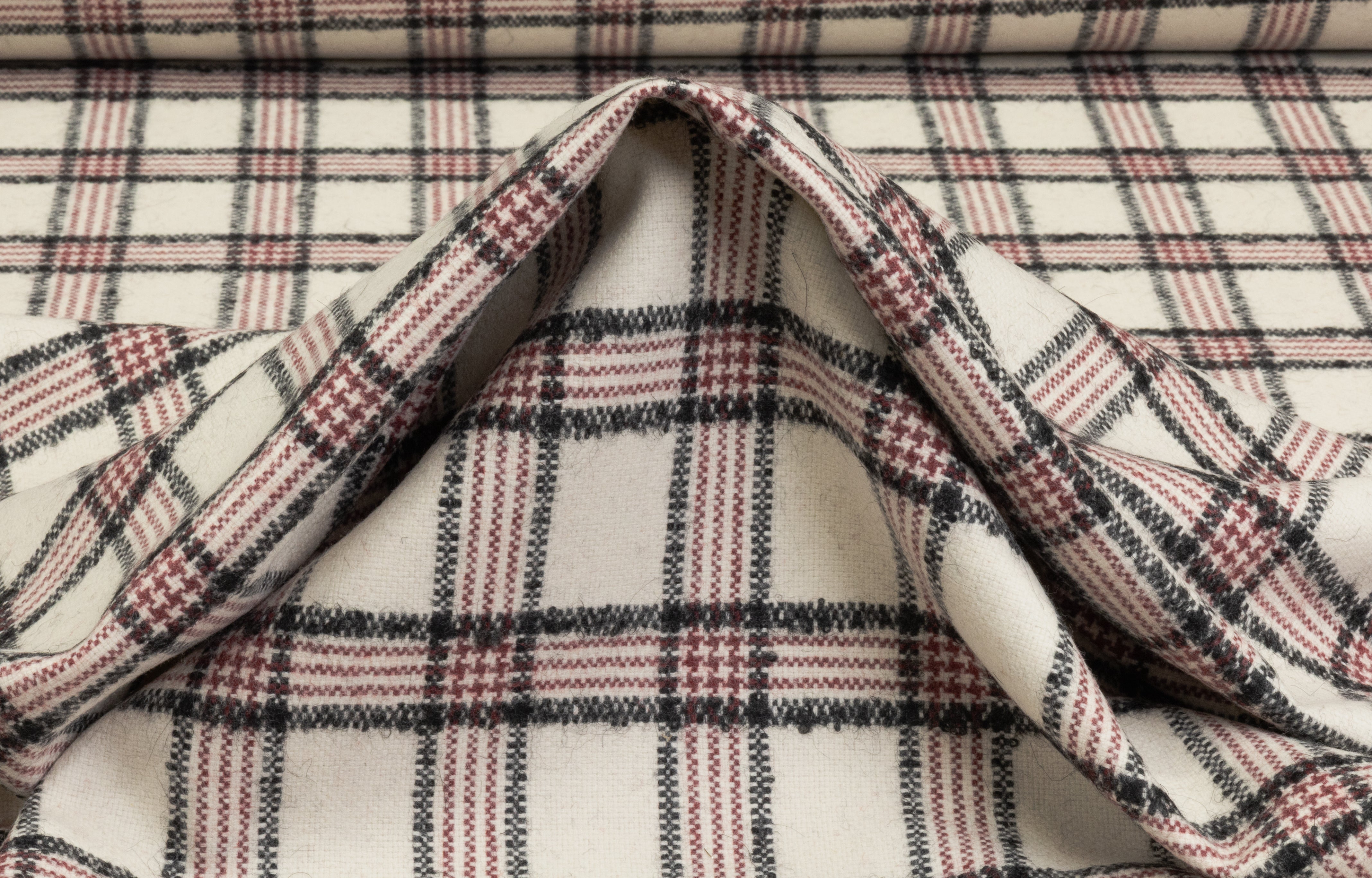 Checked Italian Wool Blend -  Off White / Black / Red