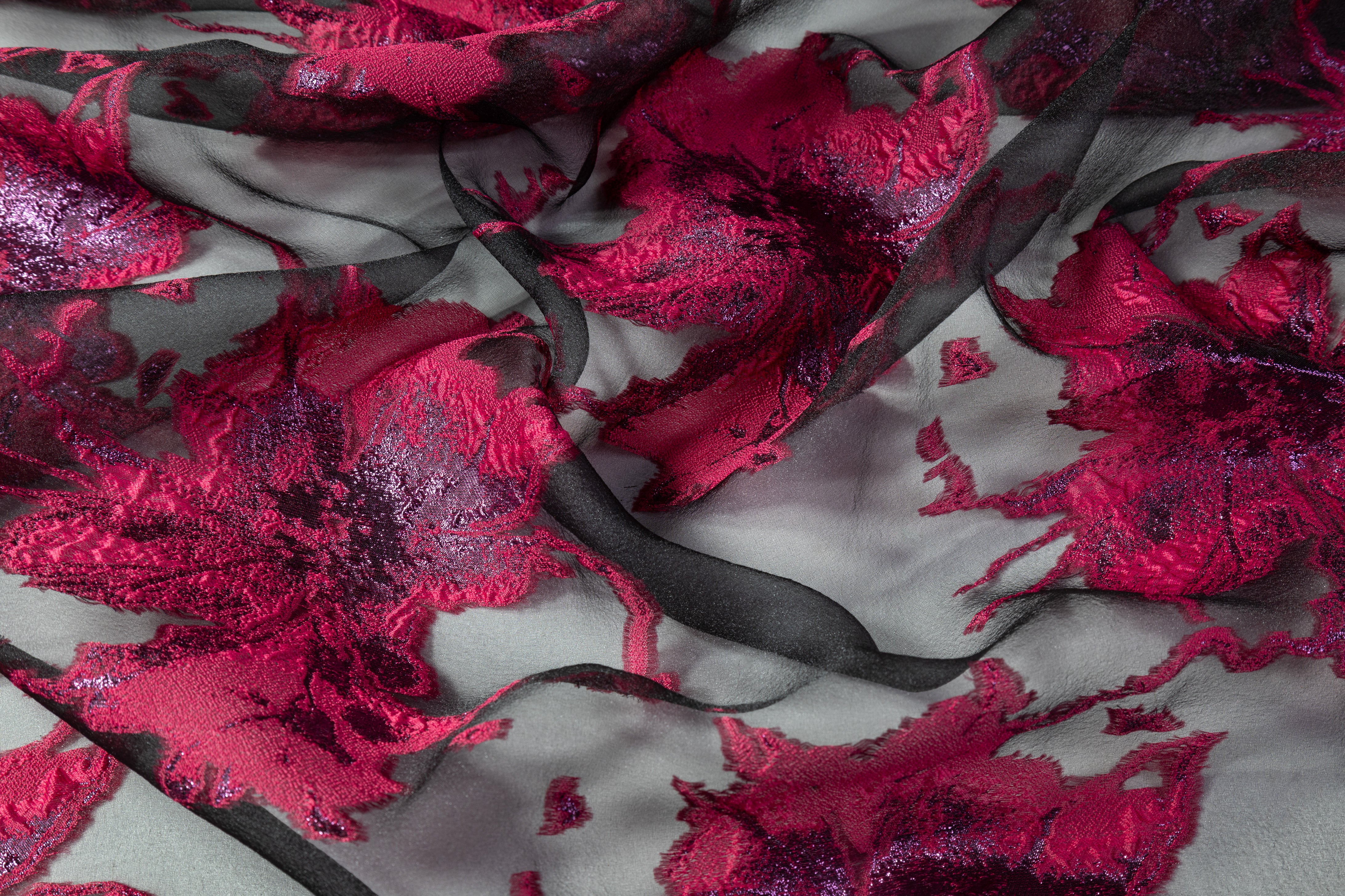 Floral Metallic Organza Fil Coupé - Black / Magenta
