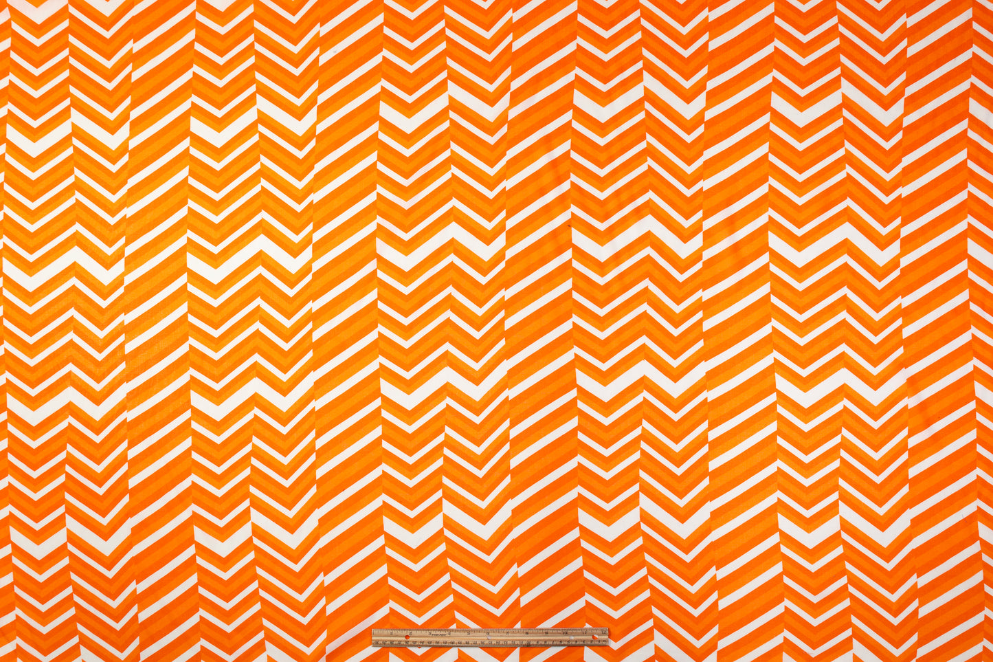 Chevron Printed Italian Sheer Linen - Orange / White