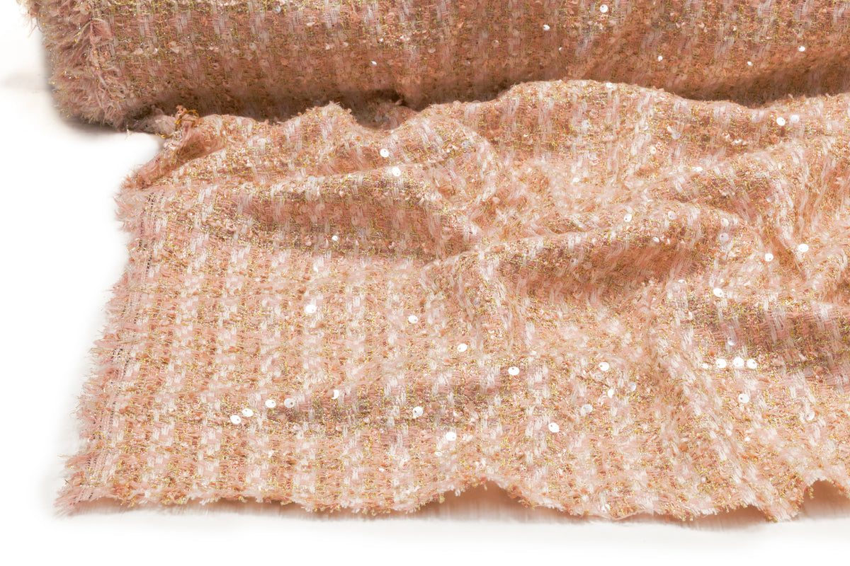 Sequined Checked Metallic Italian Tweed - Pink / Sage