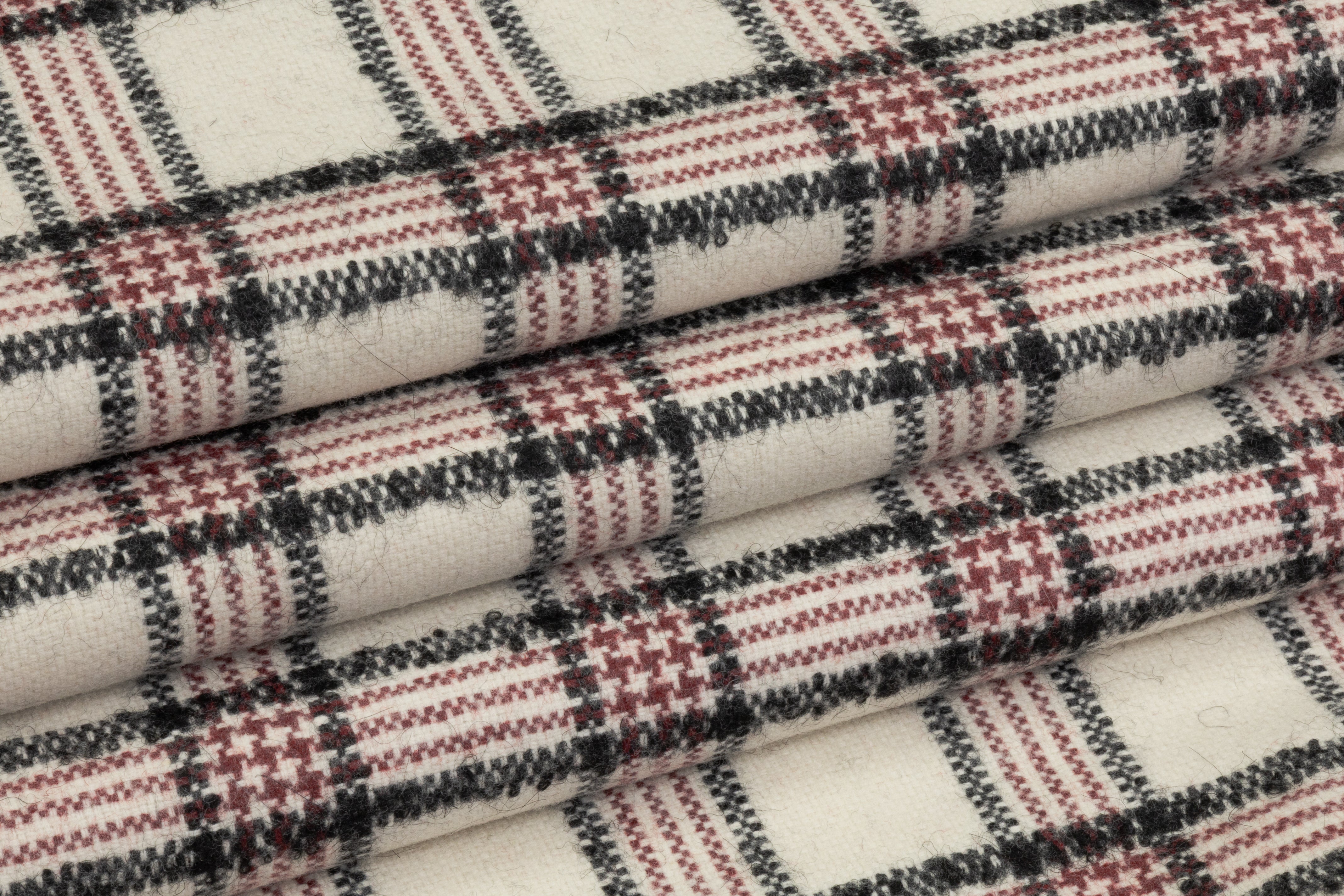 Checked Italian Wool Blend -  Off White / Black / Red