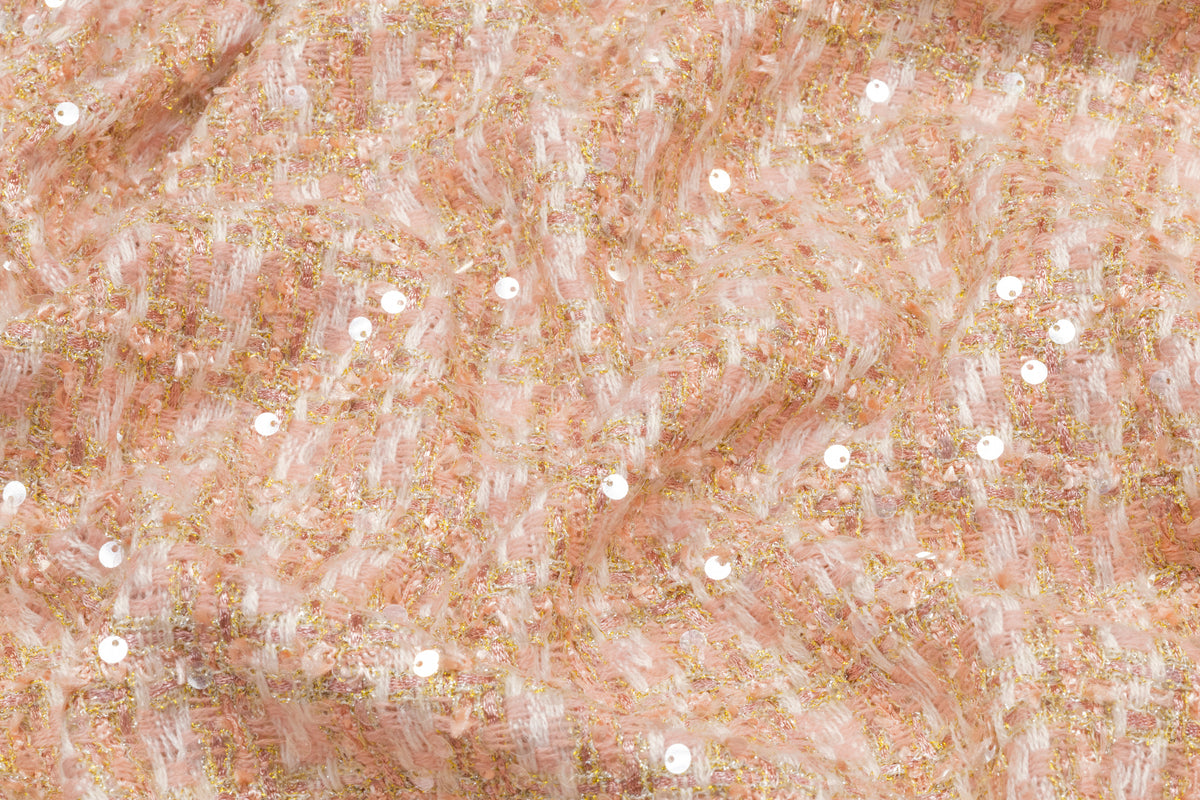 Sequined Checked Metallic Italian Tweed - Pink / Sage