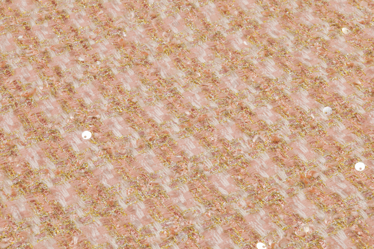 Sequined Checked Metallic Italian Tweed - Pink / Sage
