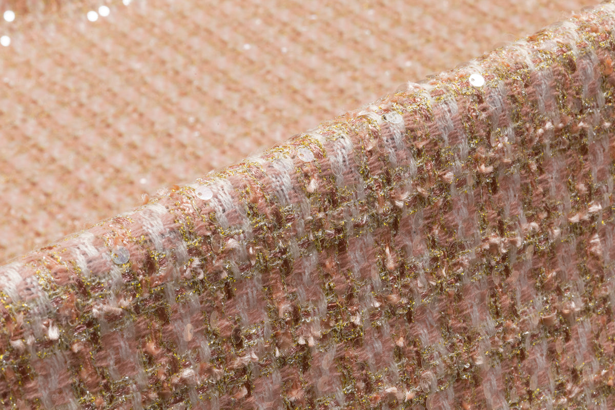 Sequined Checked Metallic Italian Tweed - Pink / Sage