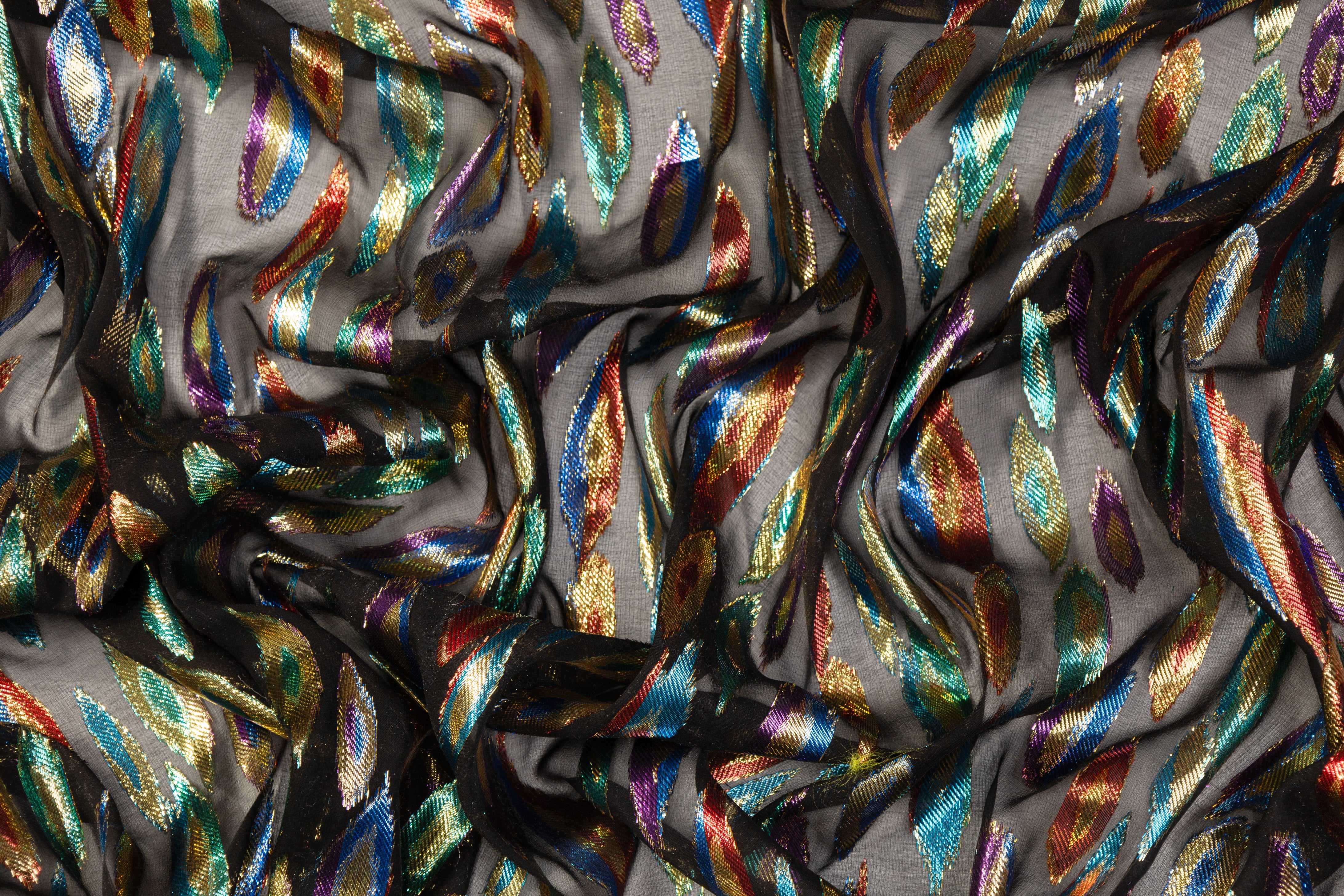 Metallic Italian Silk Chiffon Fil Coupé - Black / Multicolor