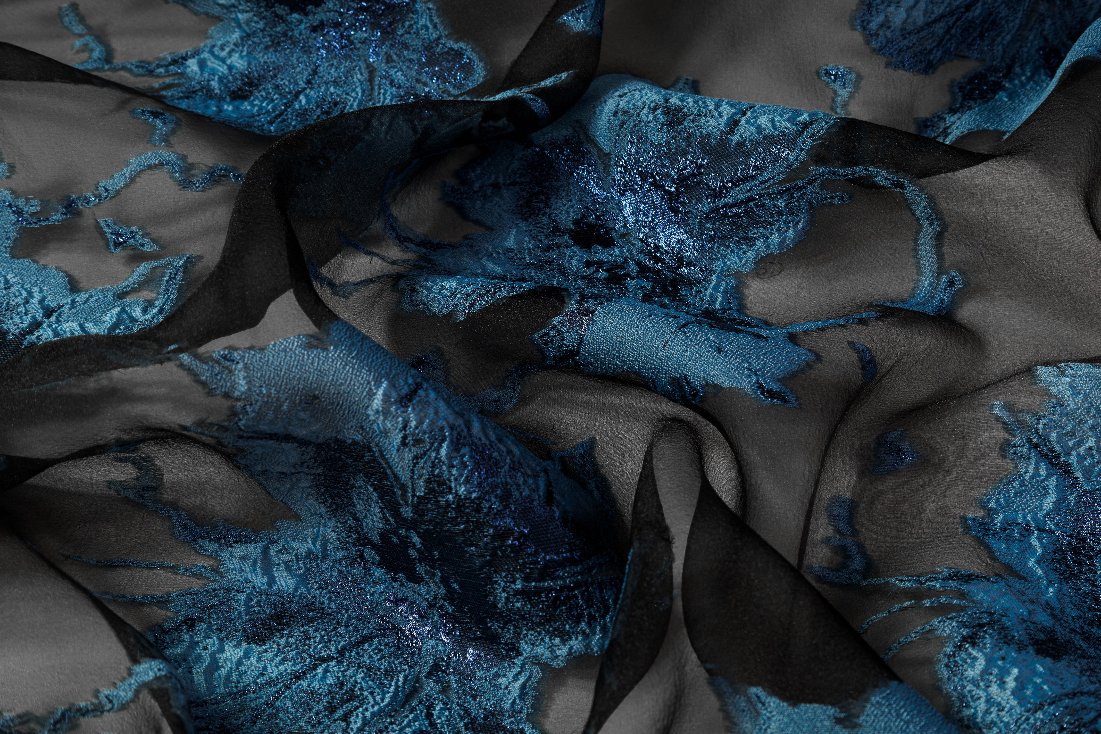Floral Metallic Organza Fil Coupé - Blue / Black