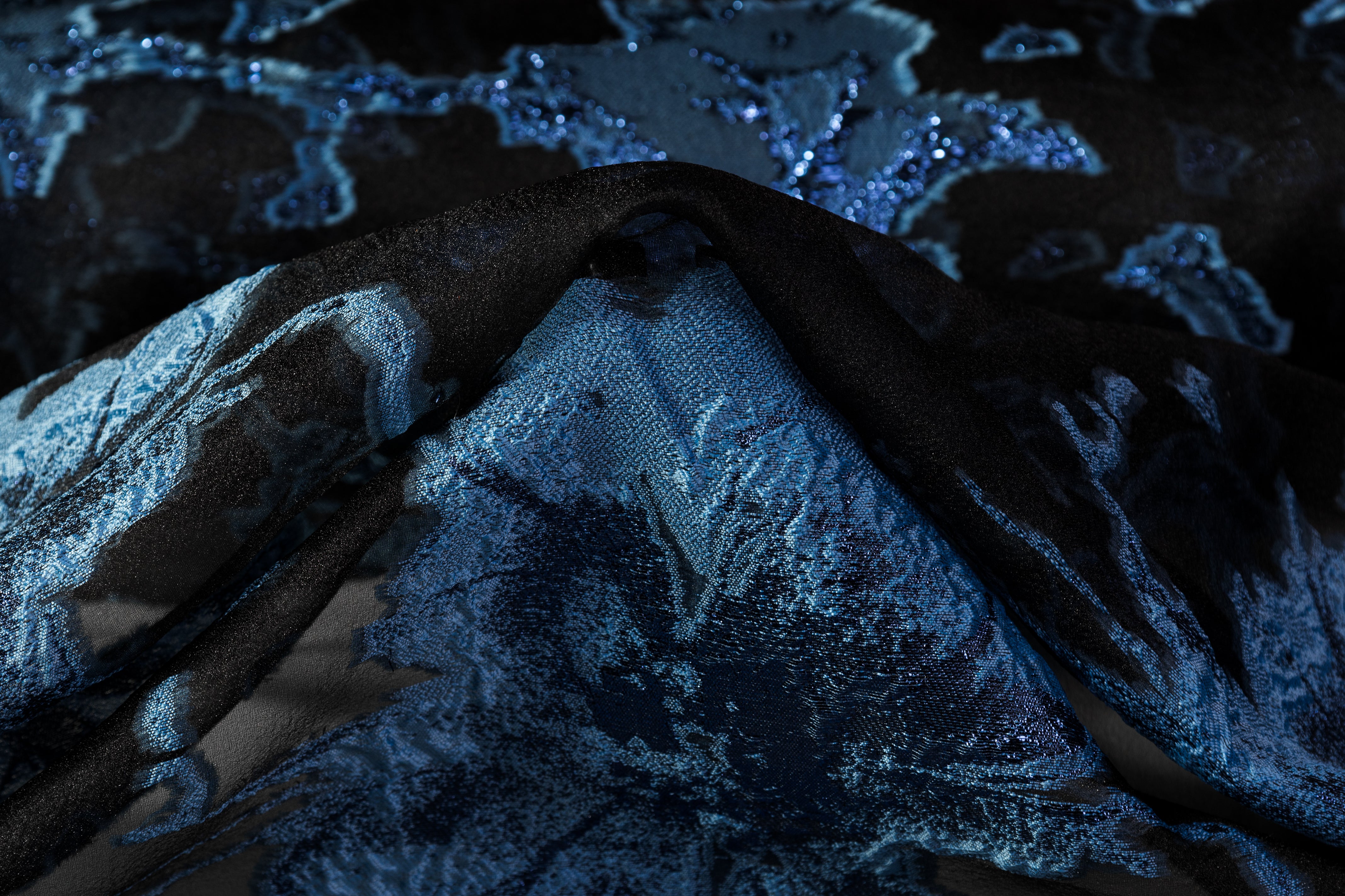 Floral Metallic Organza Fil Coupé - Blue / Black