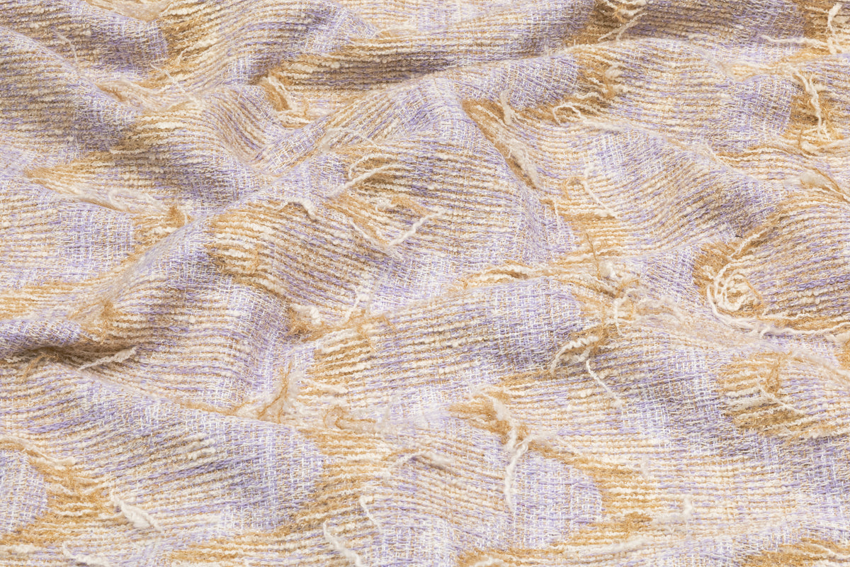 Fringed Metallic Italian Cotton Blend Tweed - Lavender / Sand