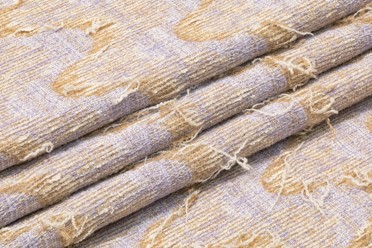 Fringed Metallic Italian Cotton Blend Tweed - Lavender / Sand
