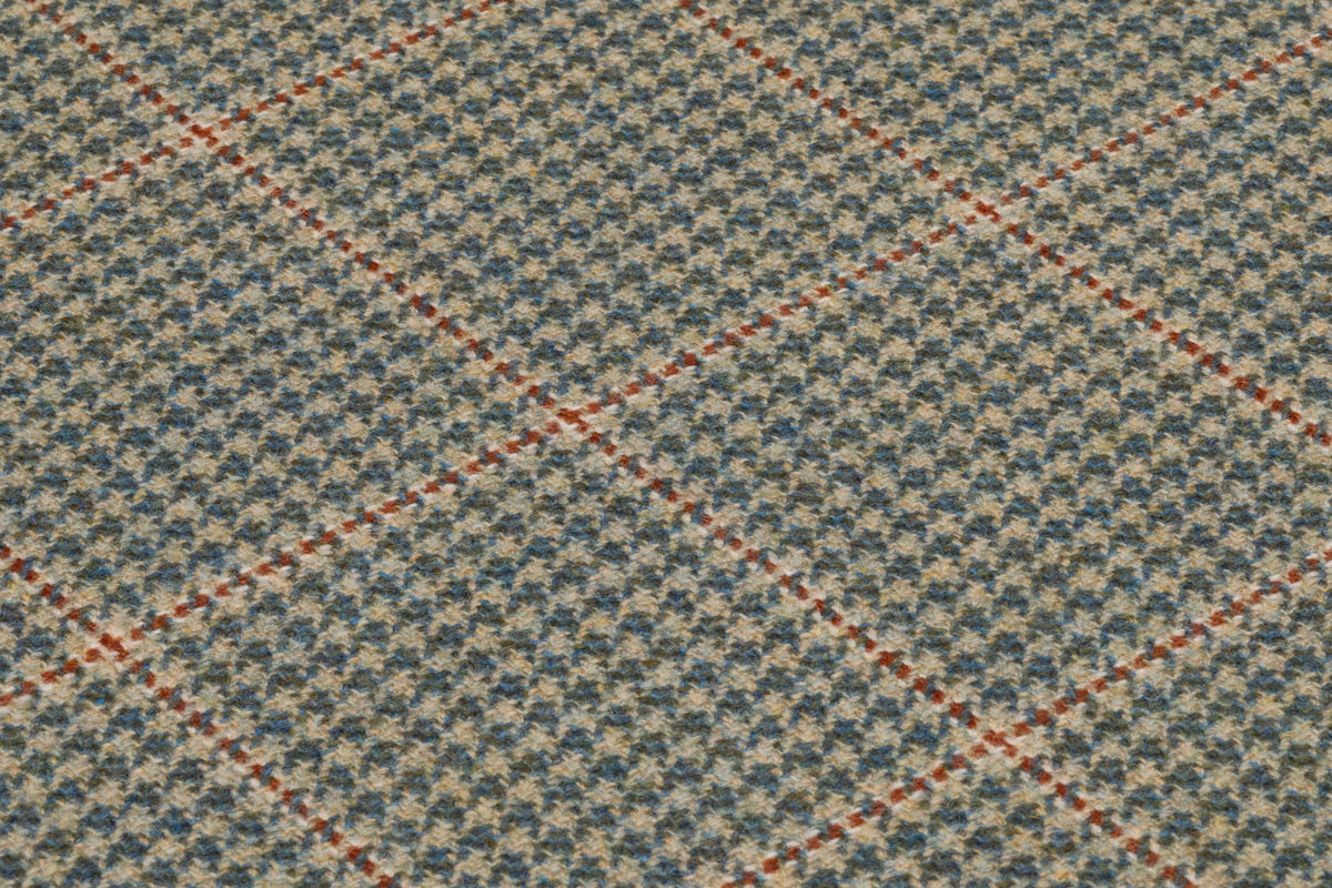 Houndstooth Windowpane Italian Wool Suiting - Green / Rust