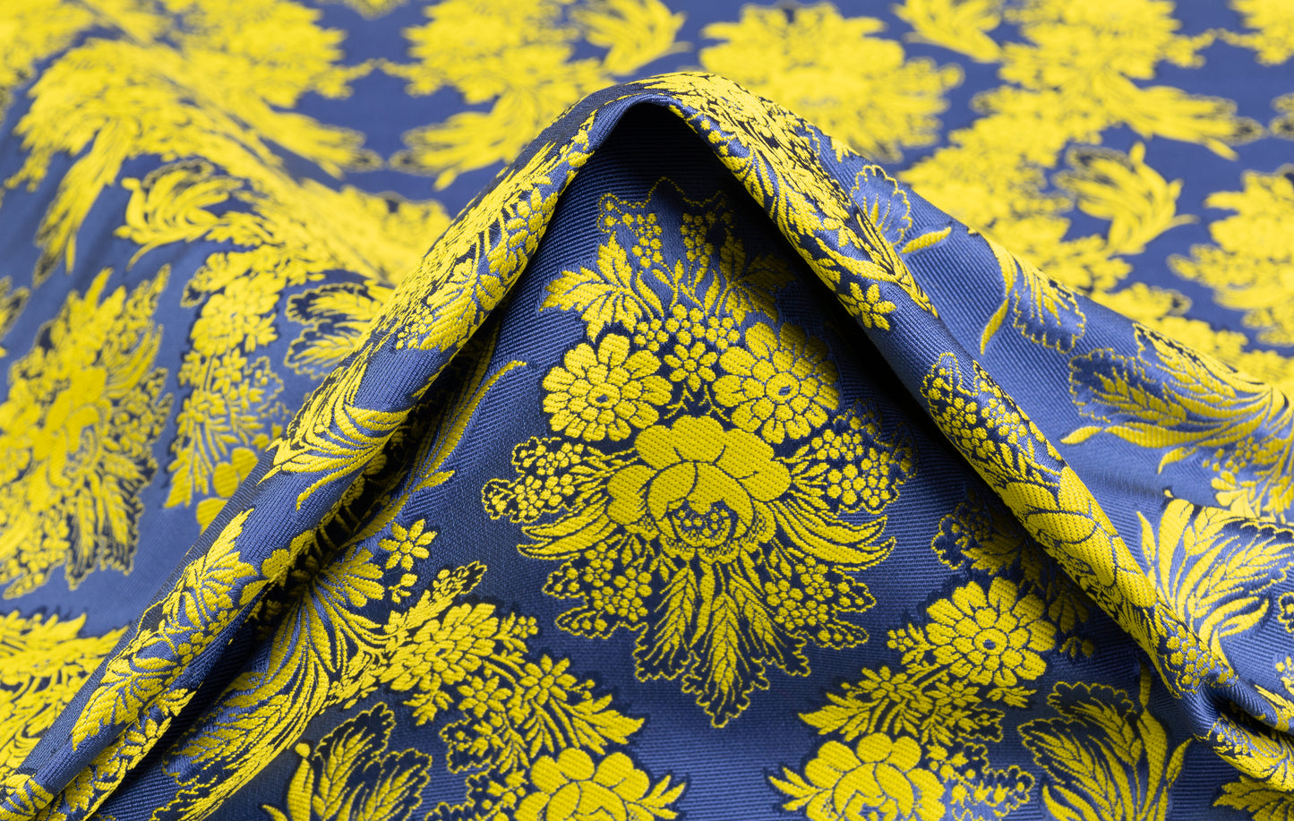 Italian Silk Blend Faille Jacquard - Blue / Yellow