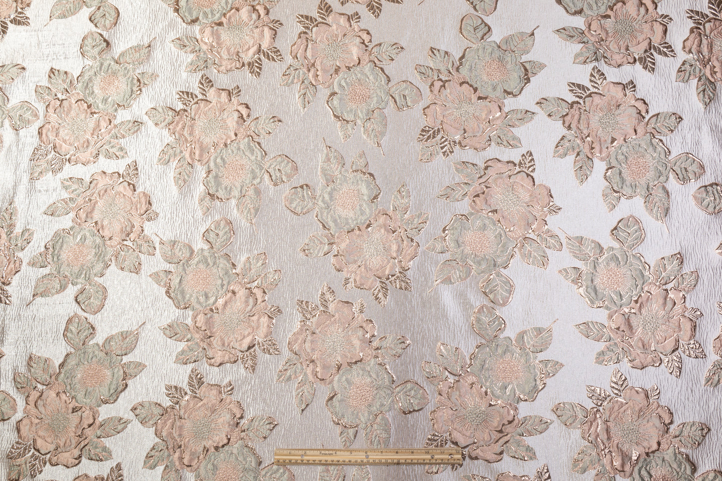 Floral Crushed Metallic Brocade - Sage / Blush / Beige