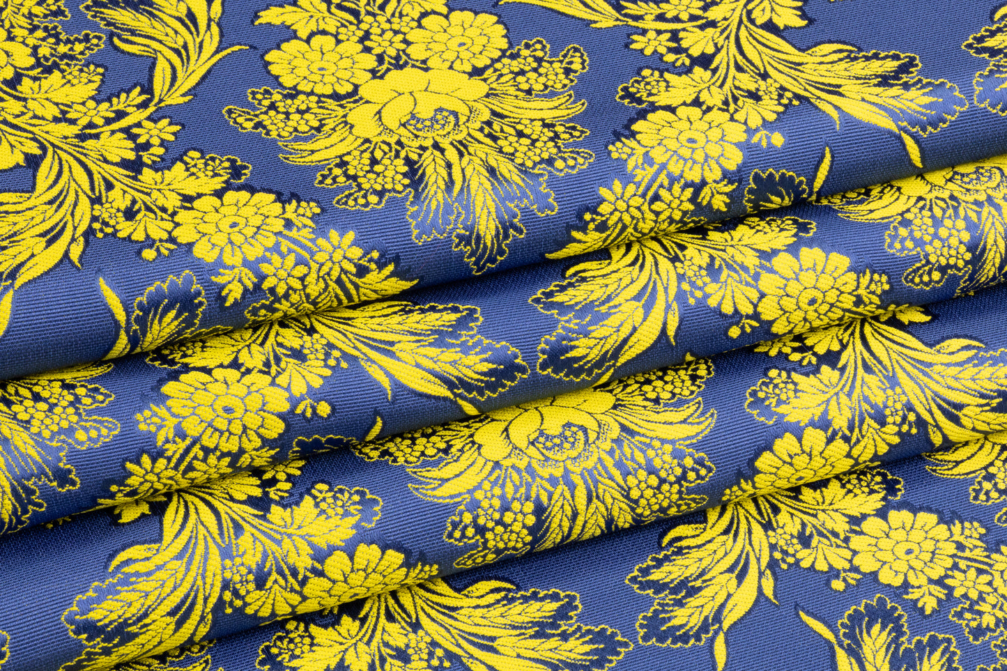 Italian Silk Blend Faille Jacquard - Blue / Yellow