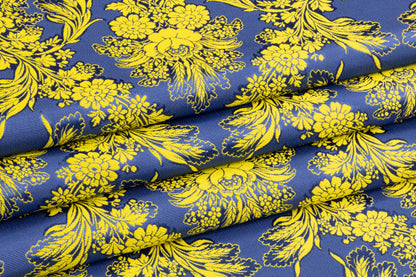 Italian Silk Blend Faille Jacquard - Blue / Yellow