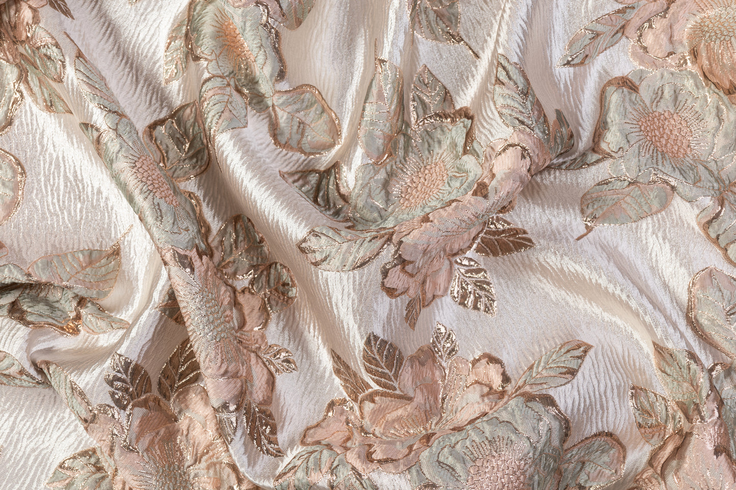 Floral Crushed Metallic Brocade - Sage / Blush / Beige