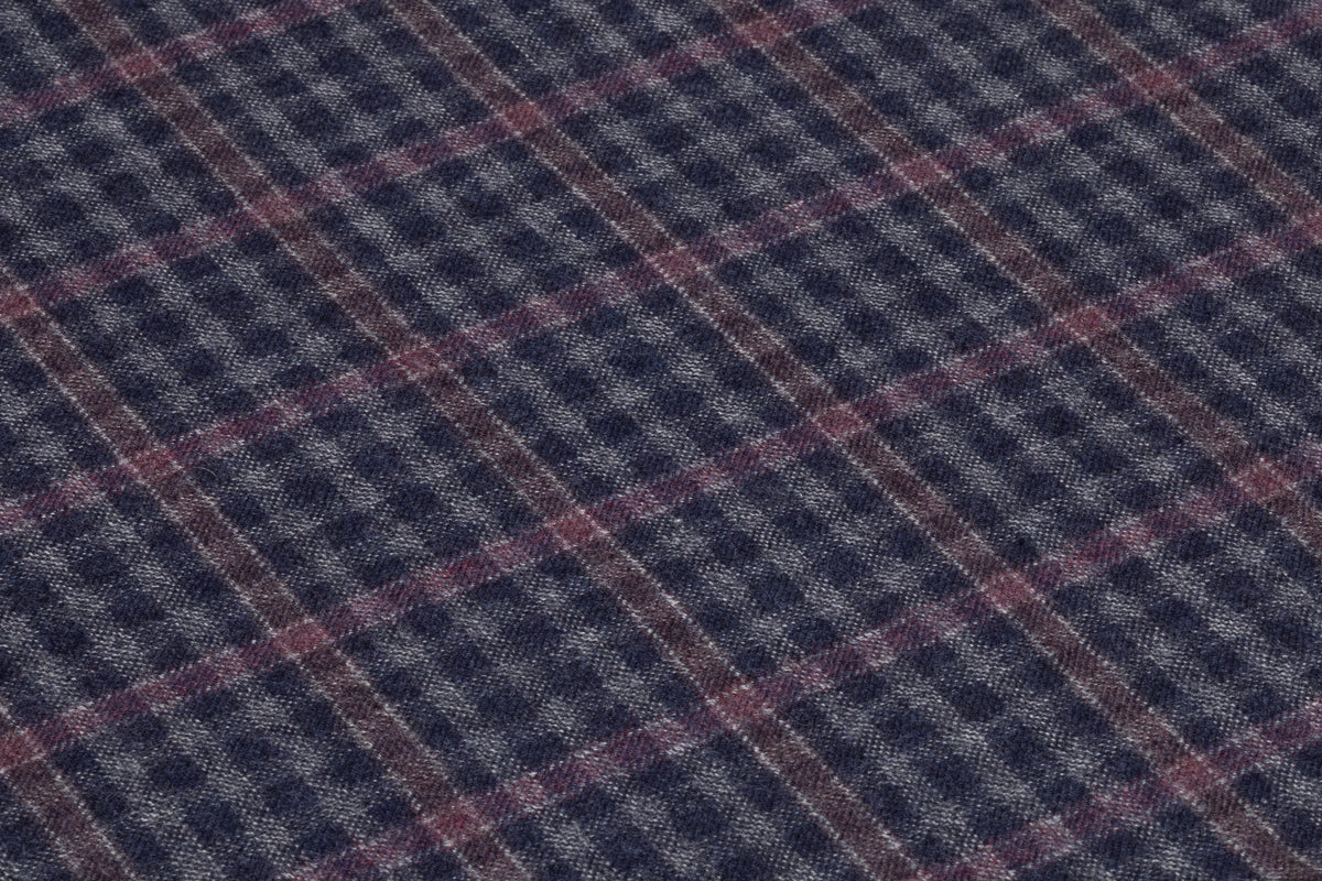 Checked Italian Wool Nylon Flannel Suiting - Navy / Plum