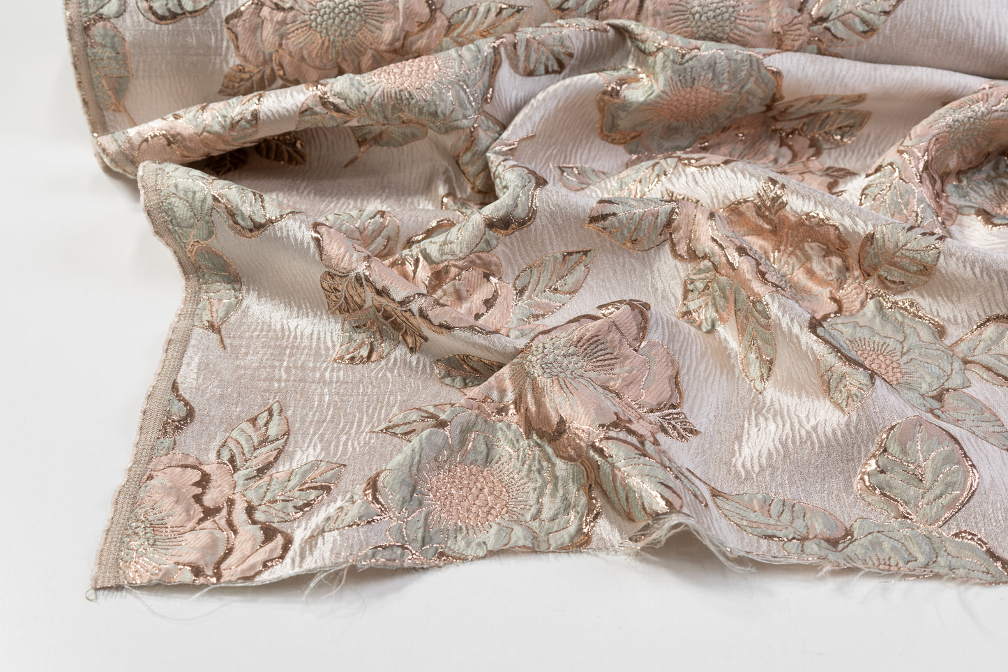 Floral Crushed Metallic Brocade - Sage / Blush / Beige