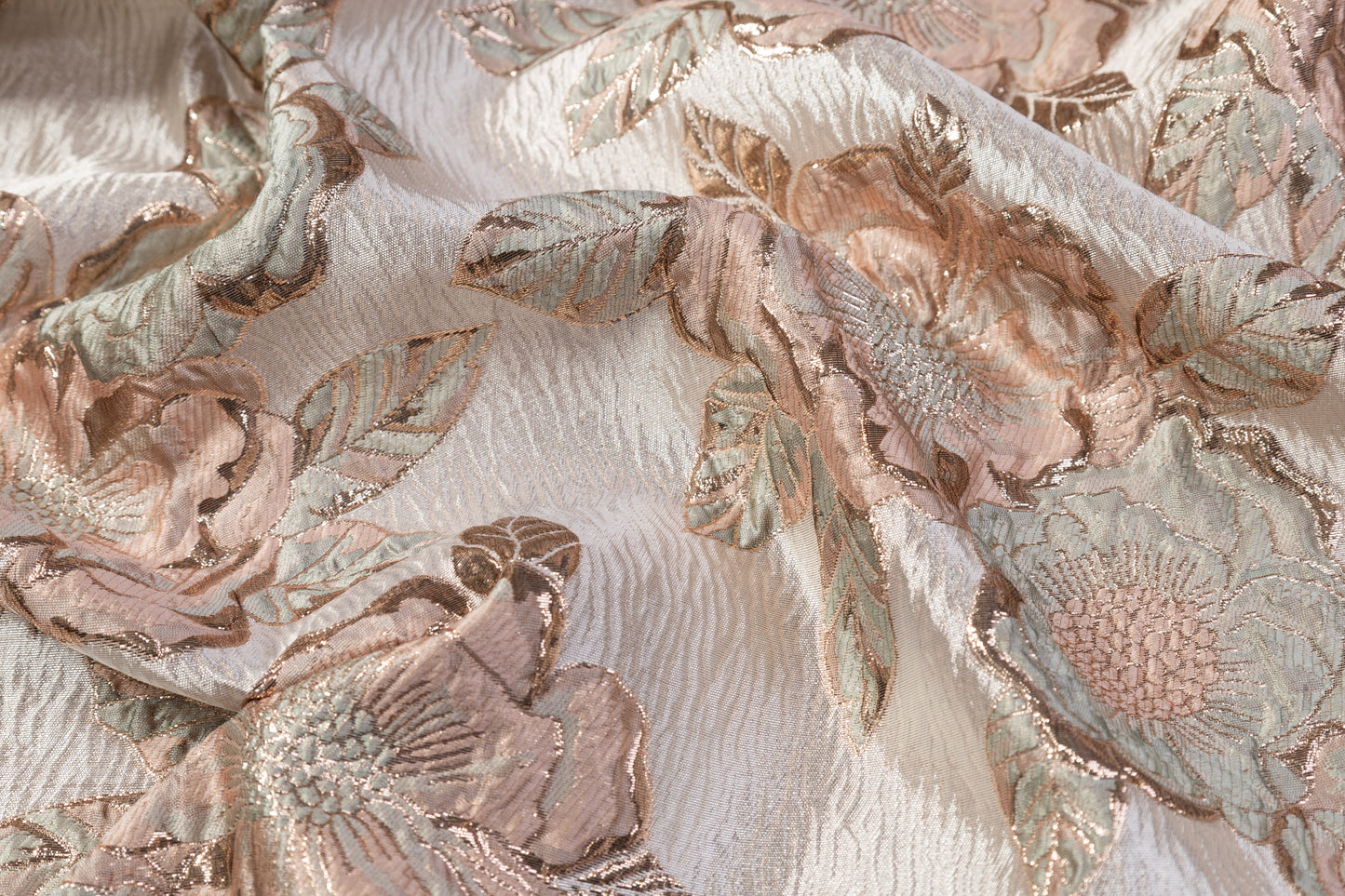 Floral Crushed Metallic Brocade - Sage / Blush / Beige