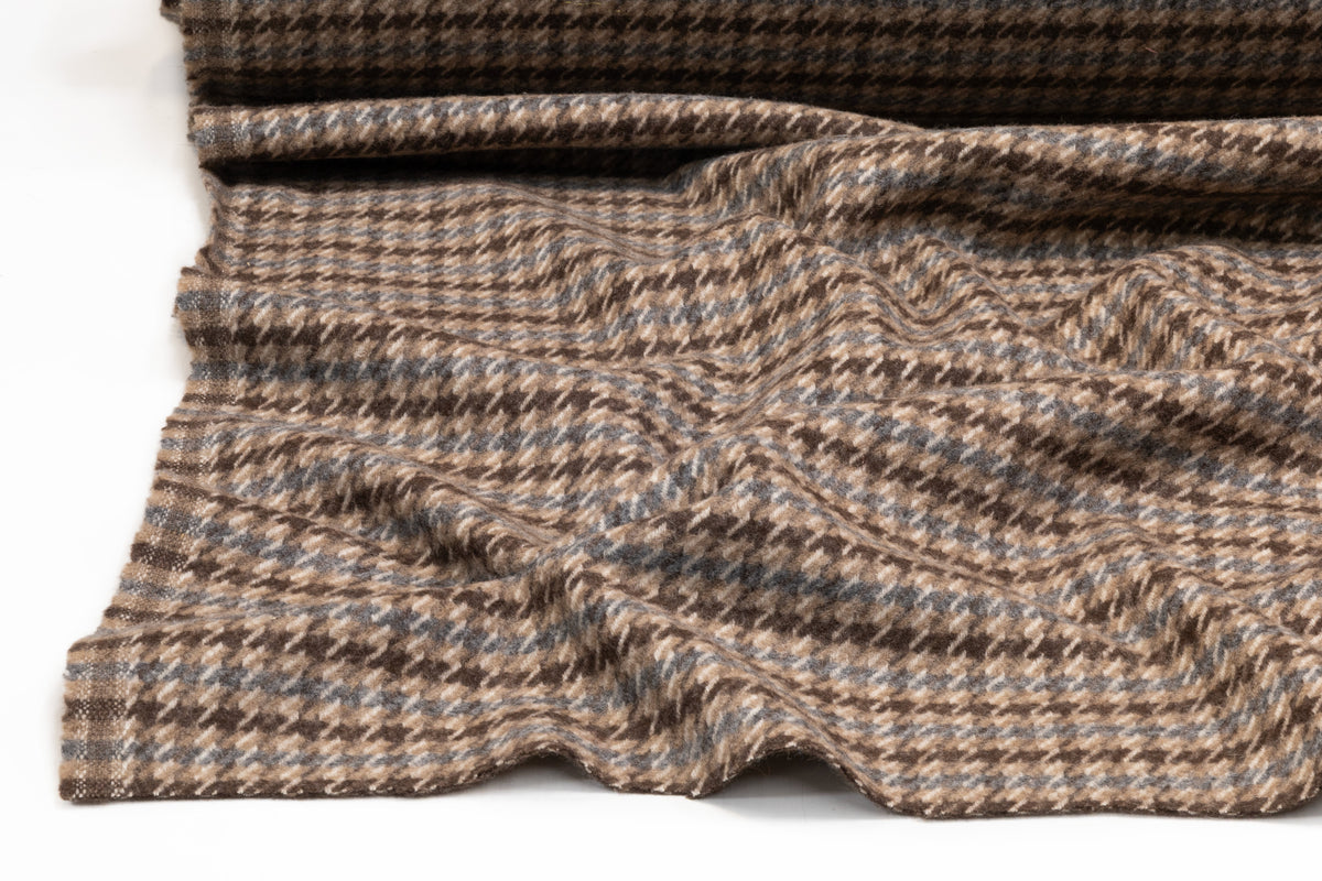 Double Faced Houndstooth Italian Wool Coating - Camel / Blue