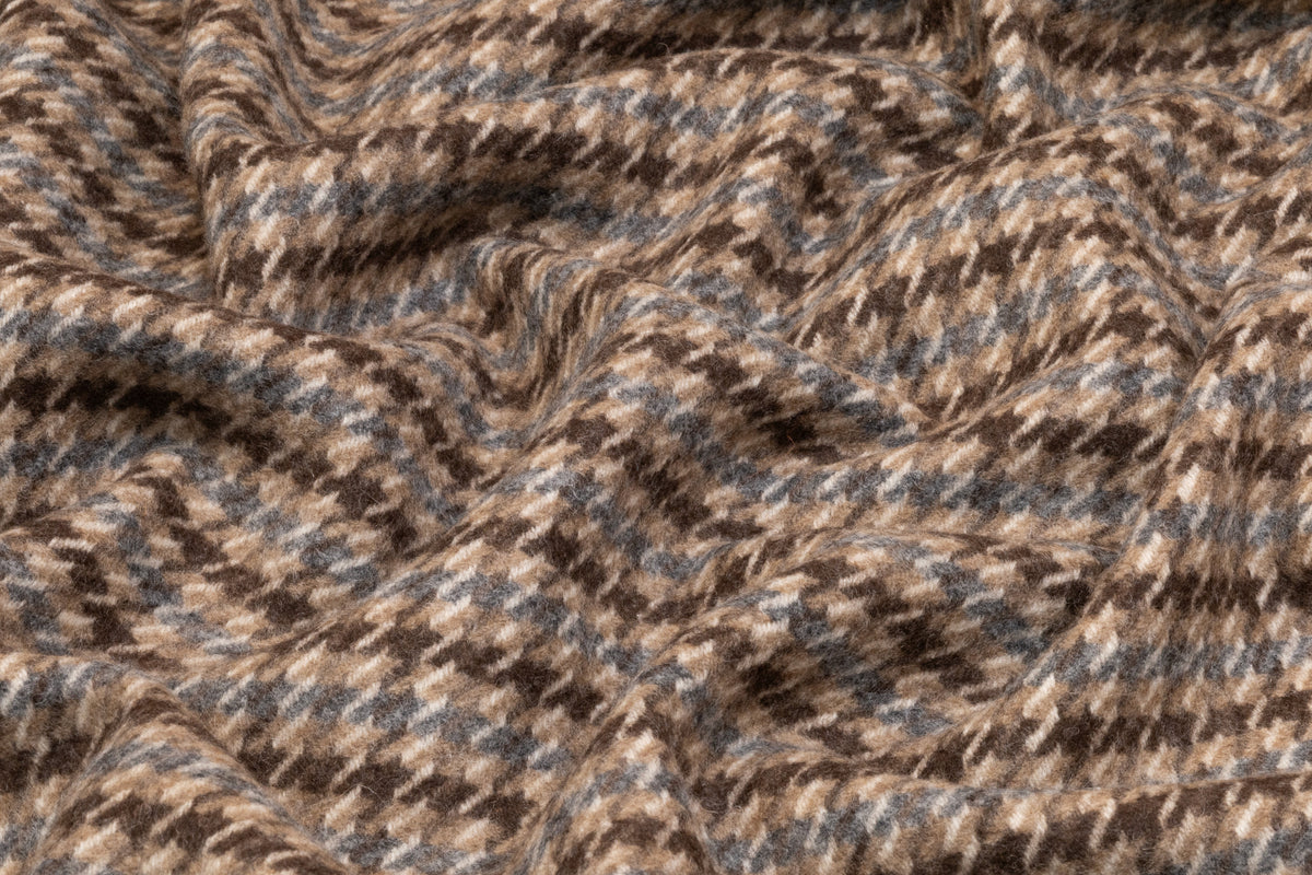 Double Faced Houndstooth Italian Wool Coating - Camel / Blue