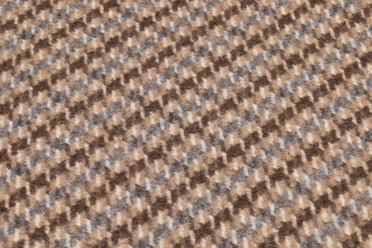 Double Faced Houndstooth Italian Wool Coating - Camel / Blue