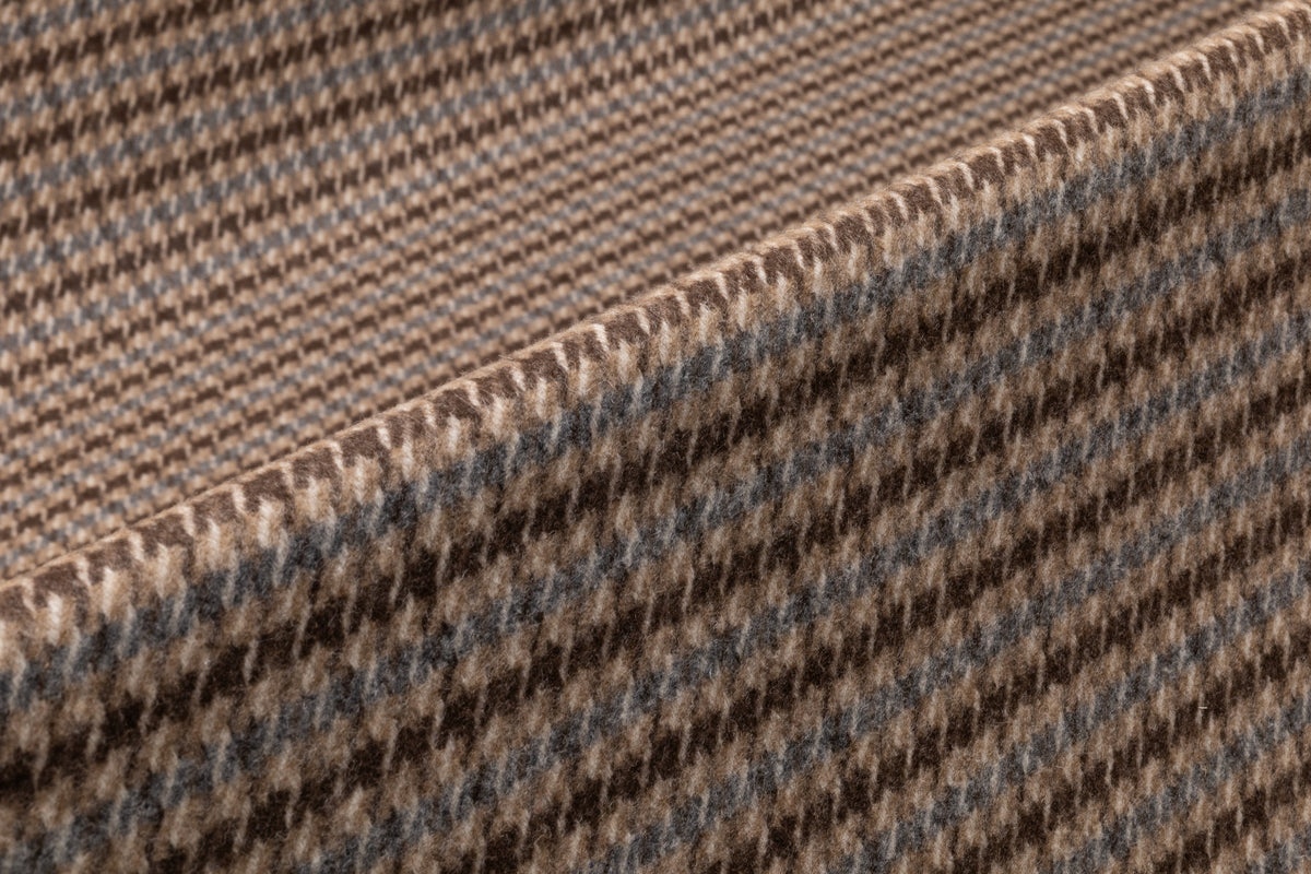Double Faced Houndstooth Italian Wool Coating - Camel / Blue