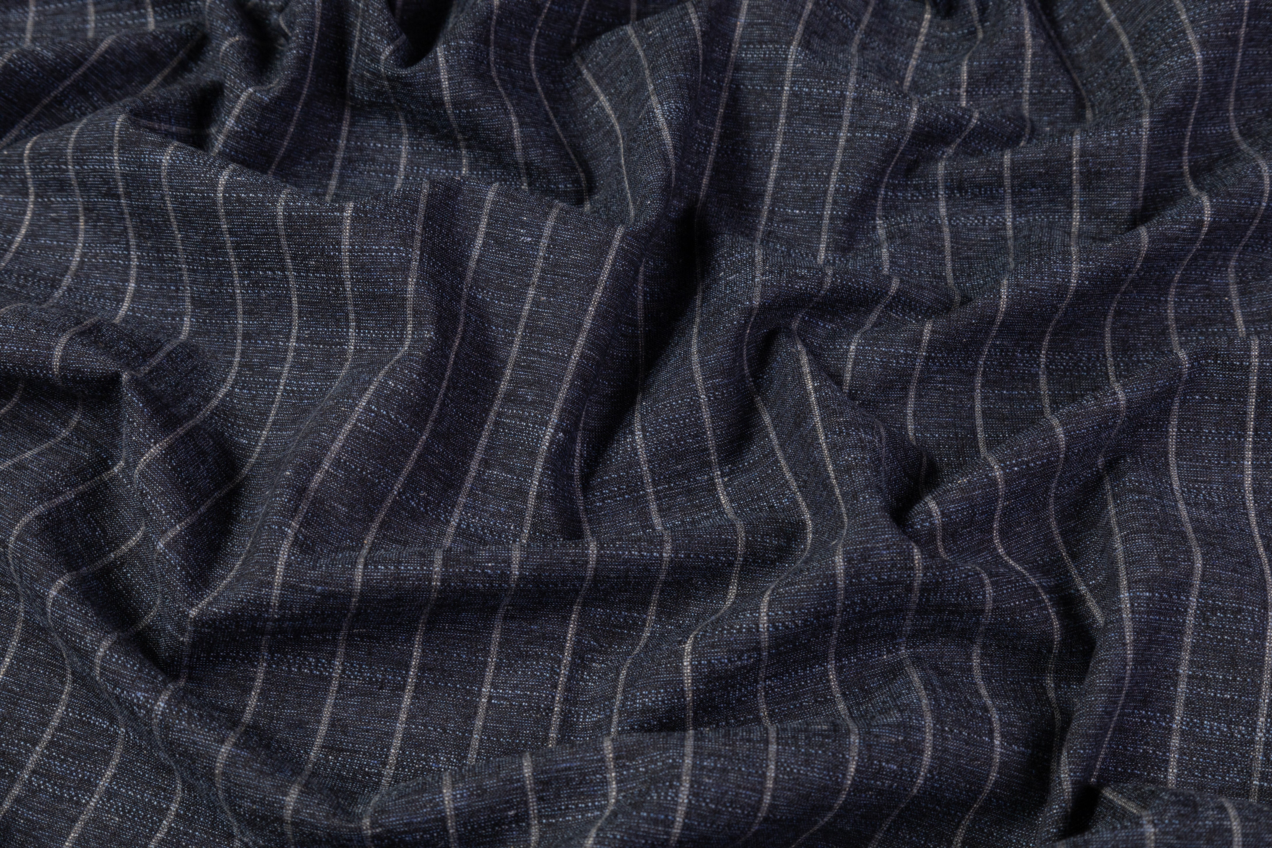 Tollegno - Striped Italian Wool Linen Suiting - Blue
