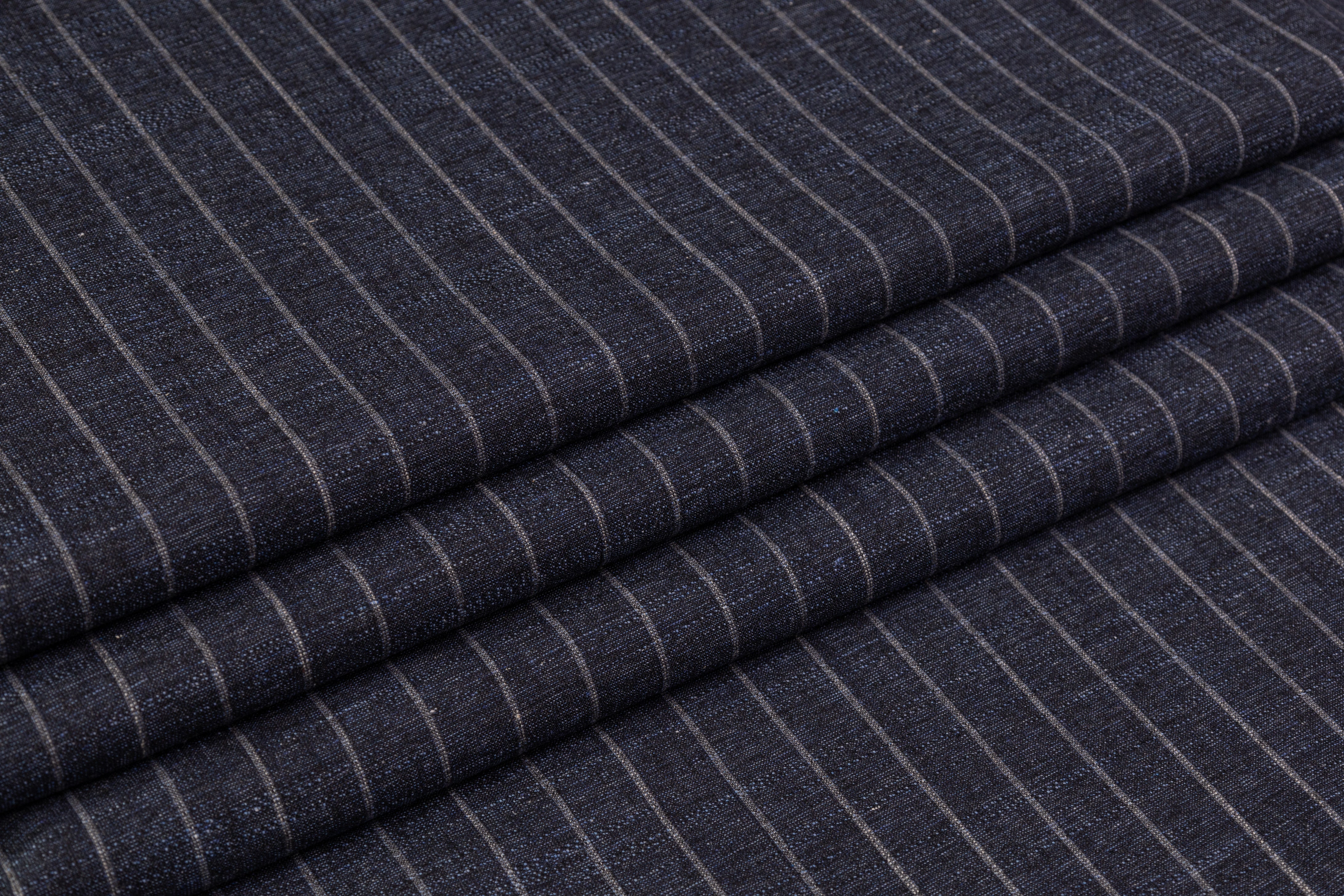 Tollegno - Striped Italian Wool Linen Suiting - Blue