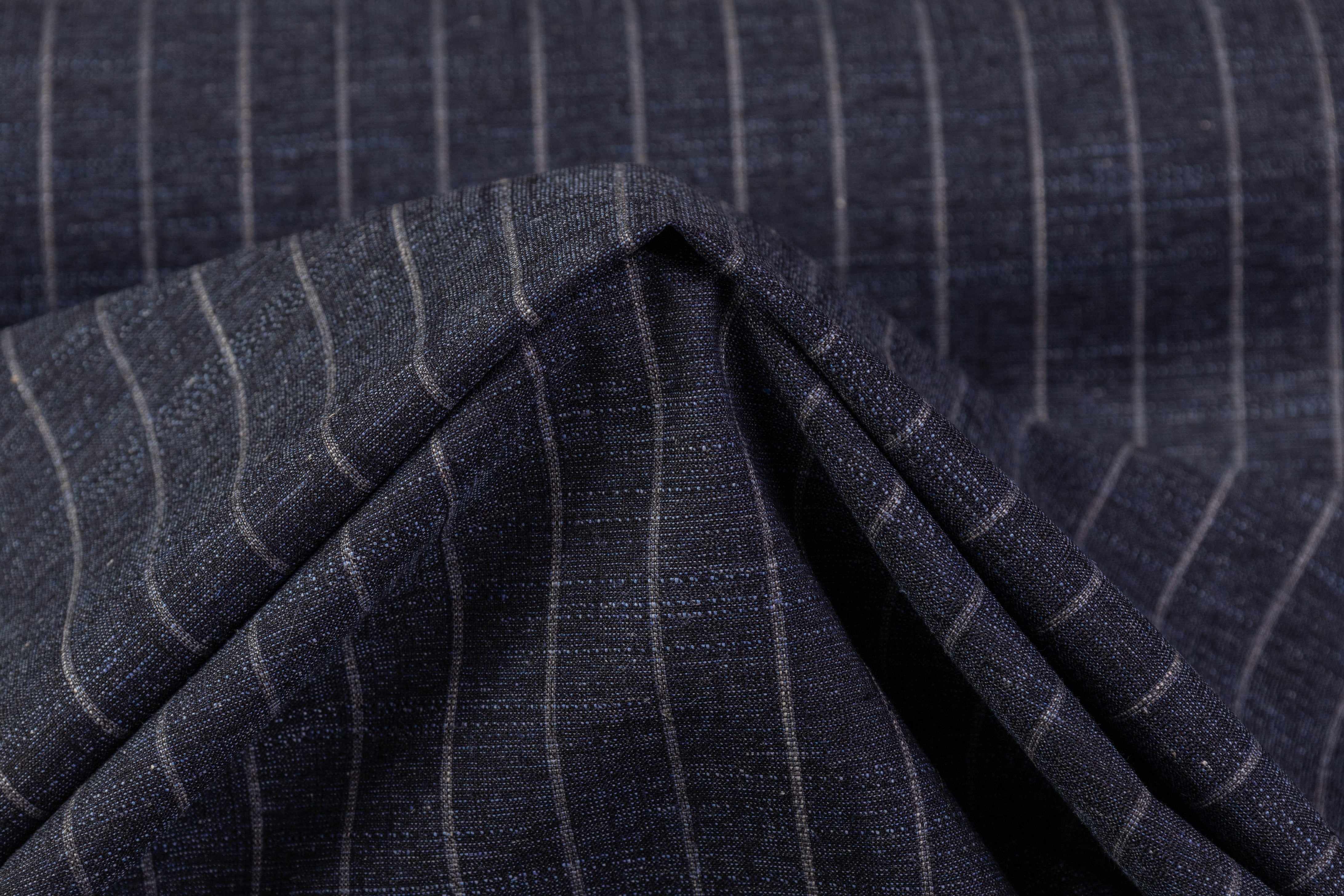 Tollegno - Striped Italian Wool Linen Suiting - Blue