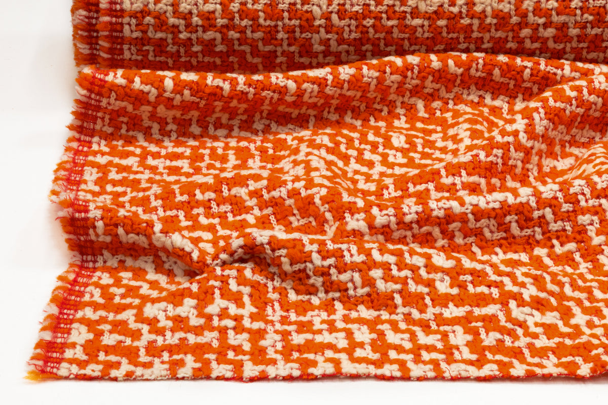 Italian Wool Tweed Coating - Orange / Off White