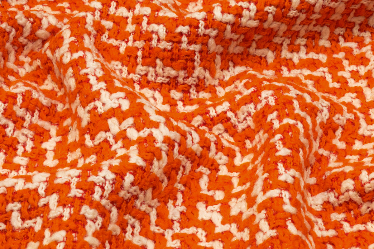 Italian Wool Tweed Coating - Orange / Off White