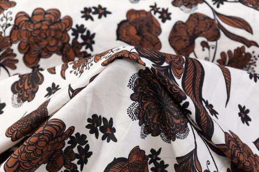 Floral Italian Linen - Brown / White