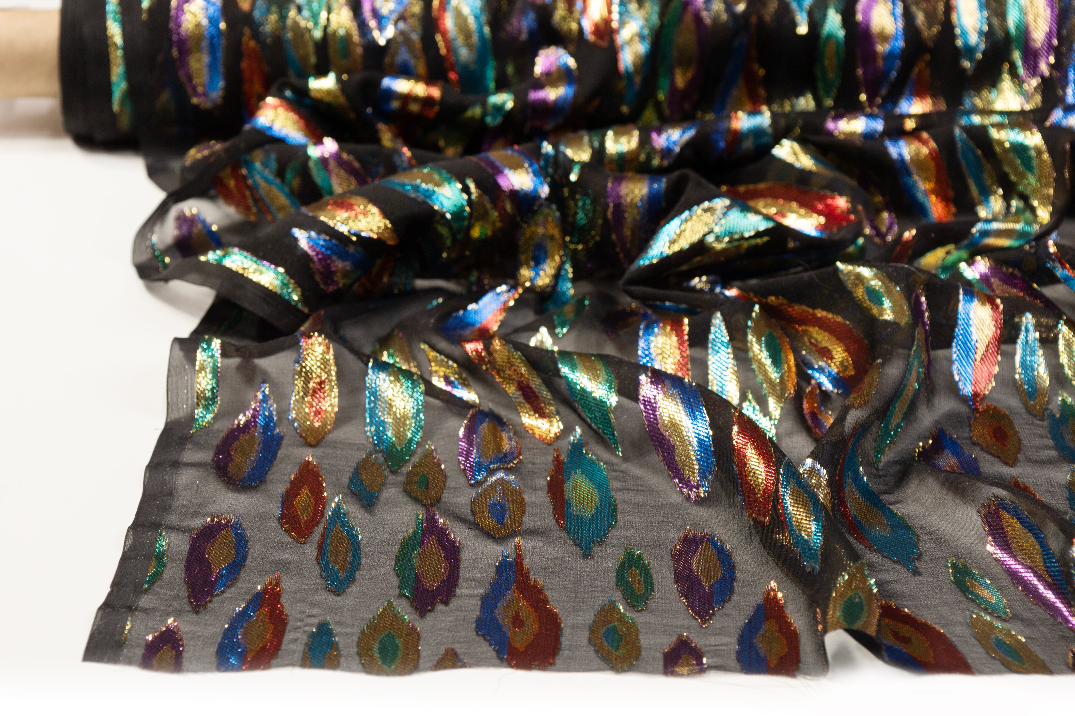 Metallic Italian Silk Chiffon Fil Coupé - Black / Multicolor