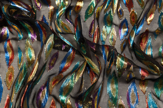 Metallic Italian Silk Chiffon Fil Coupé - Black / Multicolor