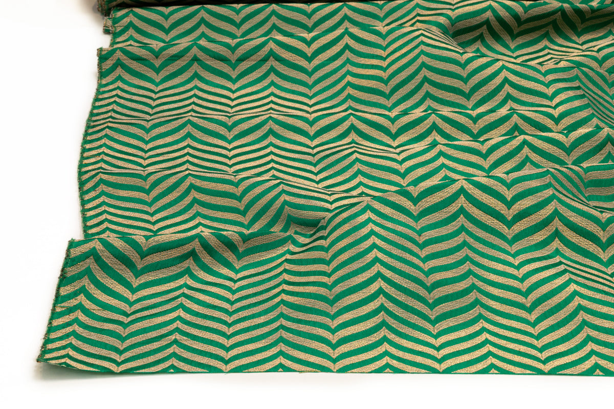 Chevron Metallic Italian Silk Blend Brocade - Green / Gold