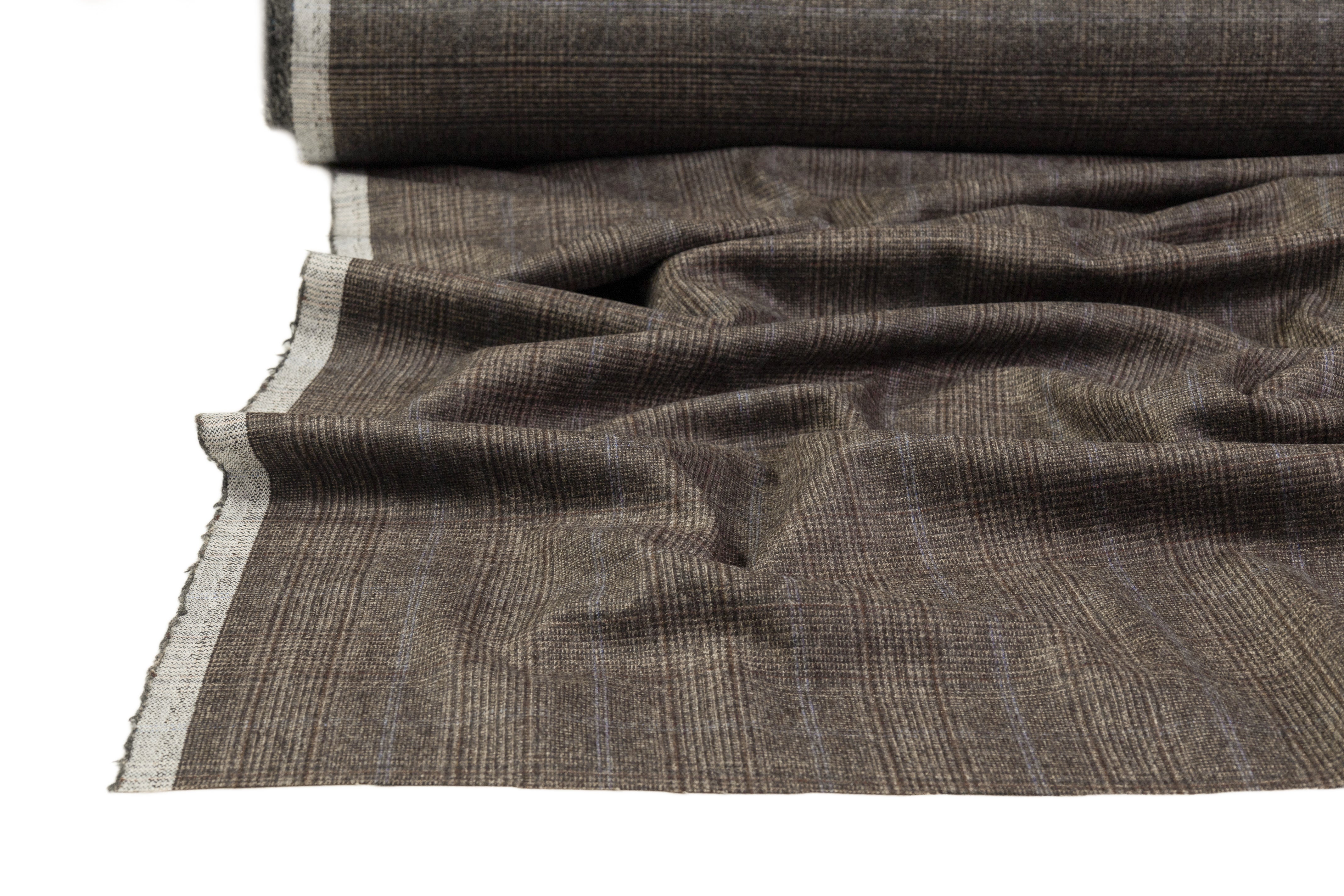 Checked Italian Wool Flannel Suiting - Taupe