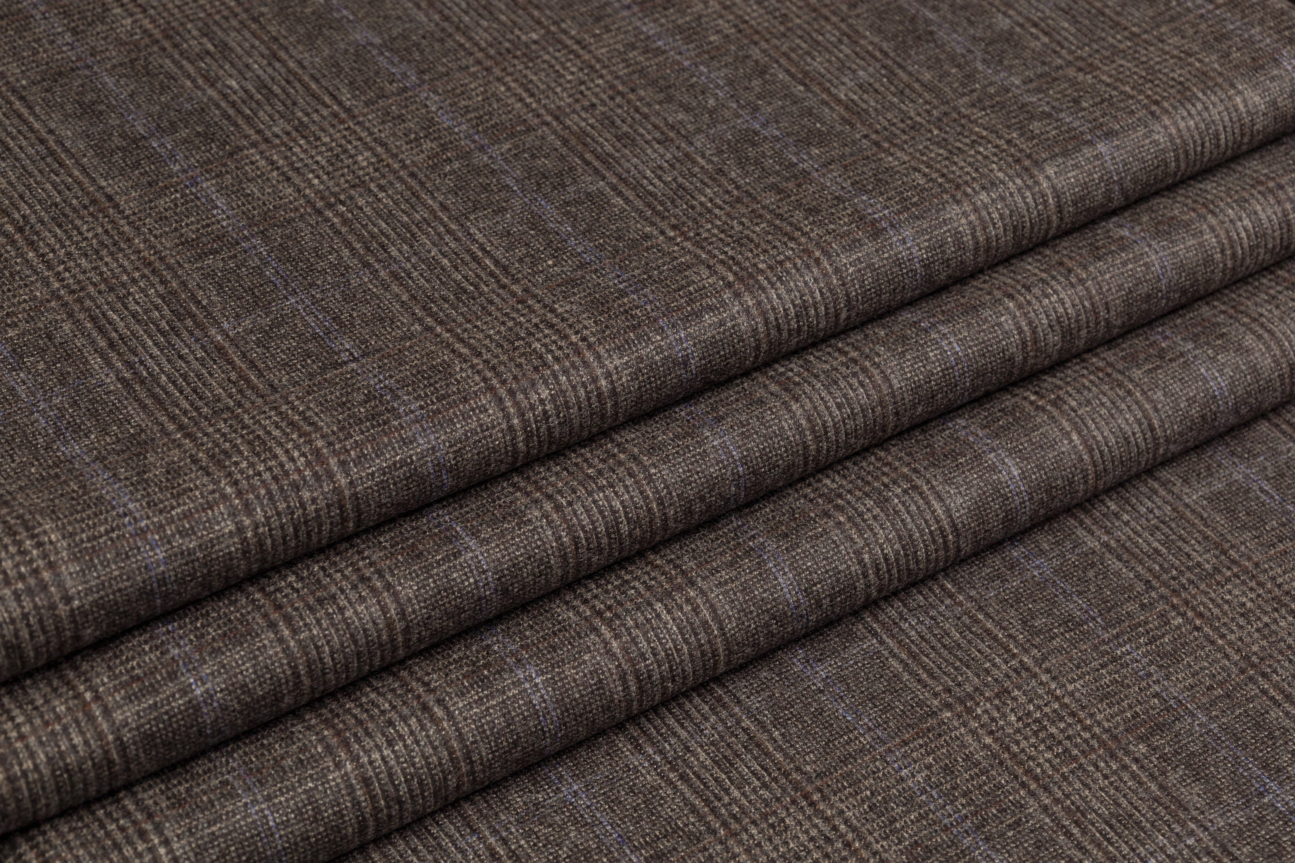 Checked Italian Wool Flannel Suiting - Taupe