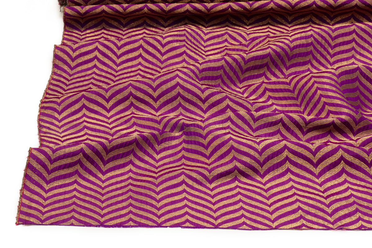 Chevron Metallic Italian Silk Blend Brocade - Purple / Gold
