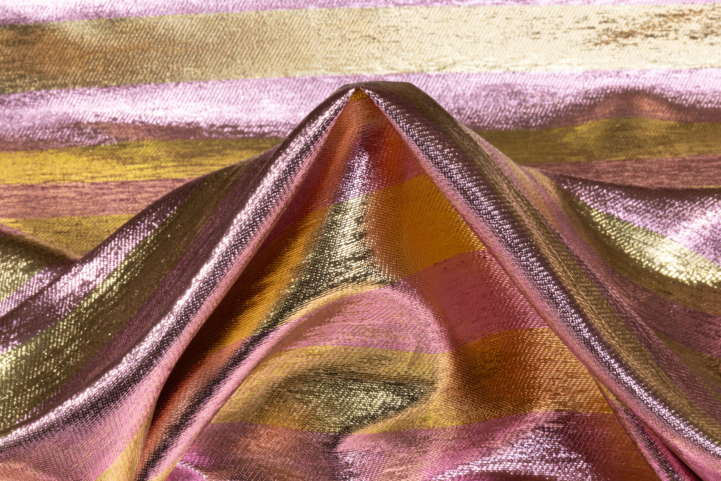 Striped Italian Silk Lamé - Gold / Pink